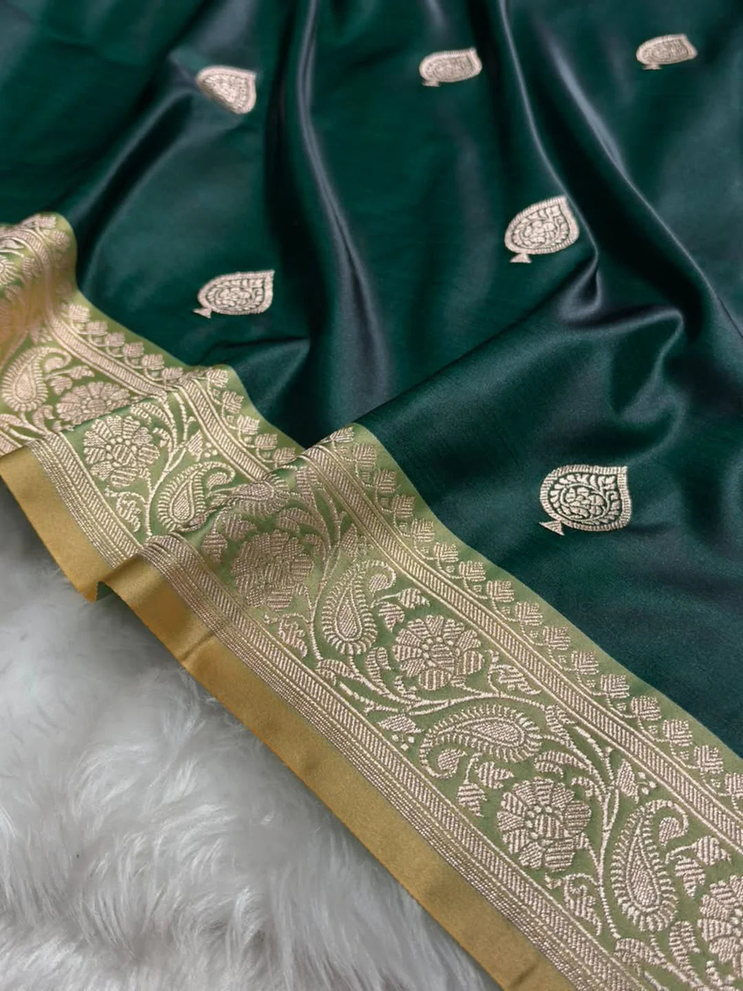 Olive Reverie — Mashru Silk Banarasi Saree in Dark Rama Green