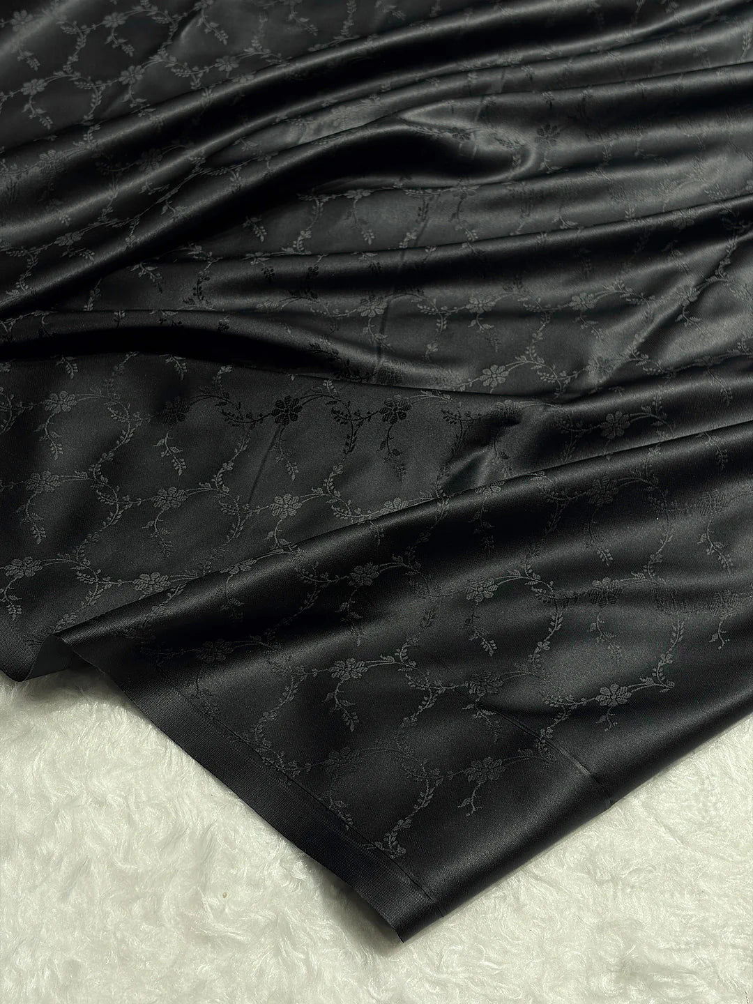 Midnight Leaves — Mashru Silk Banarasi Saree in Black