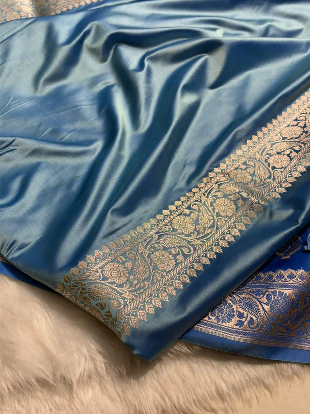 Moonlit Florals — Mashru Silk Banarasi Saree in Navy Blue