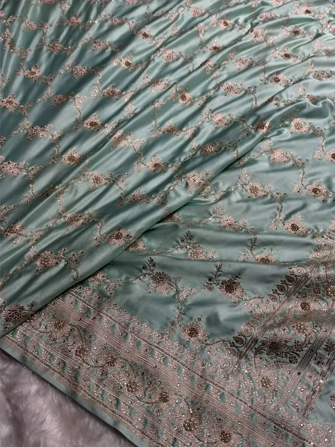 Crystal Cascade — Mashru Silk Saree in Powder Blue