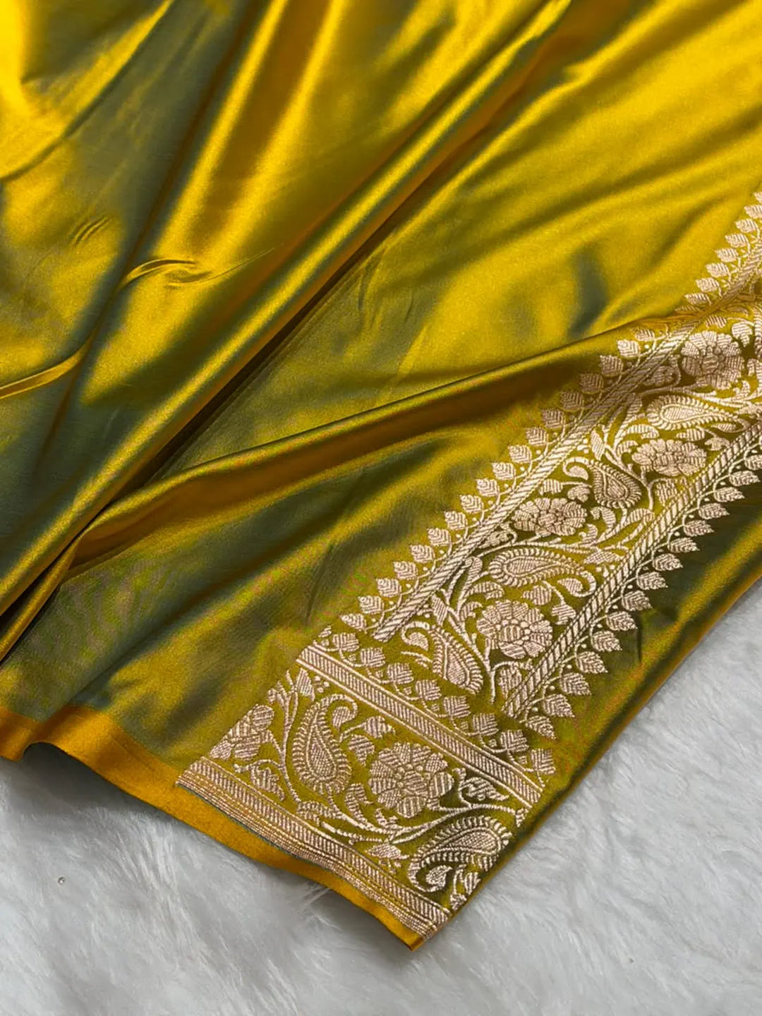 Sapphire Marigold — Mashru Silk Banarasi Saree in Navy Blue