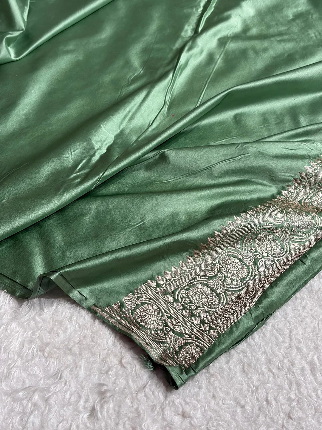Silver Tide — Mashru Silk Banarasi Saree in Sea Green