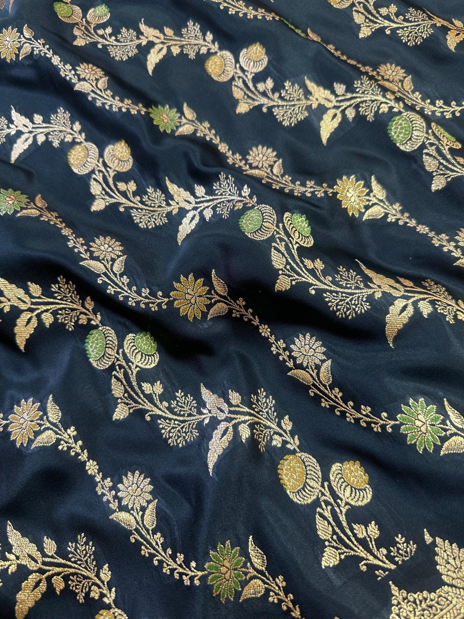 luxury satin silk Banarasi saree with minakari - Katan Banaras