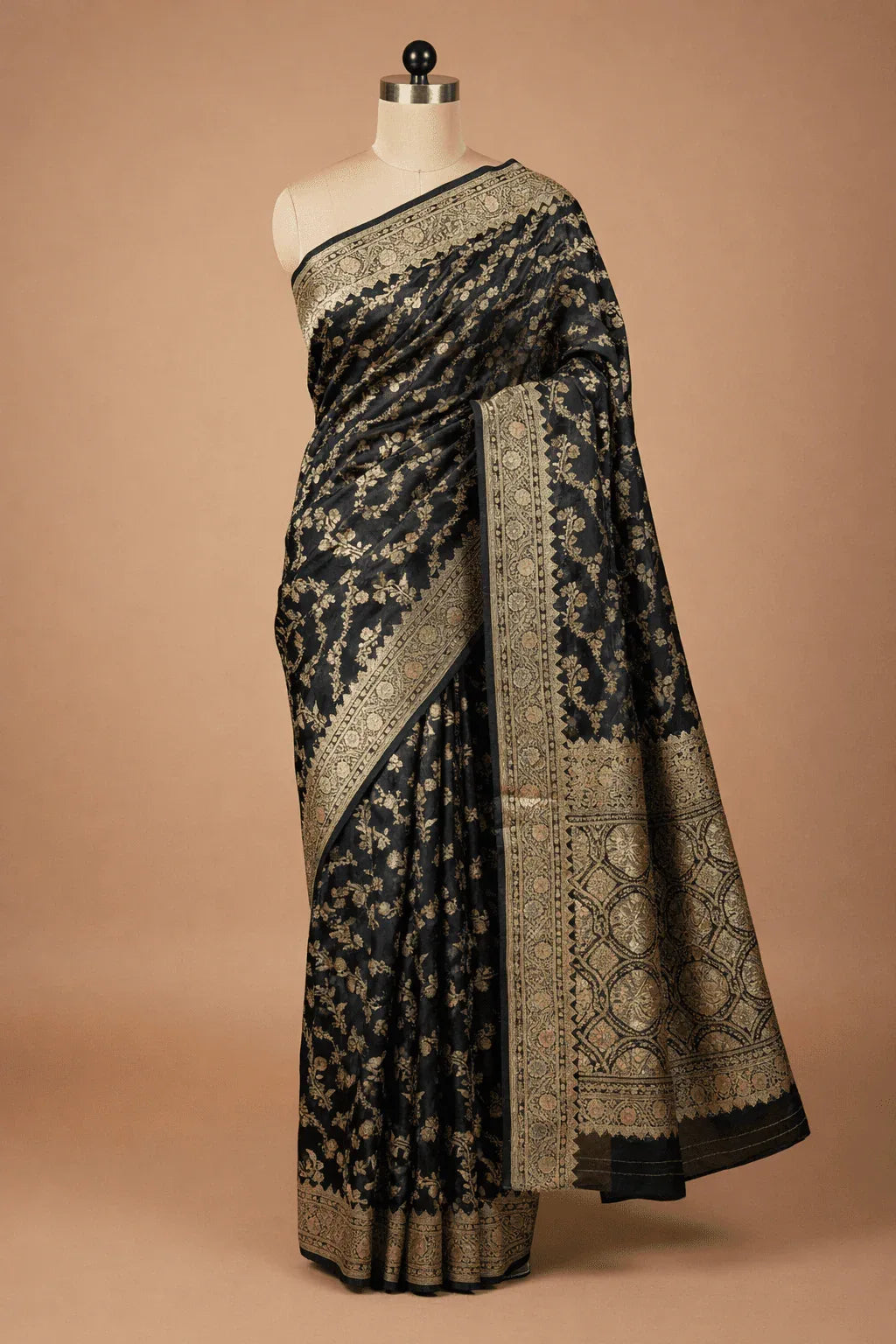 luxury satin silk Banarasi saree with minakari - Katan Banaras