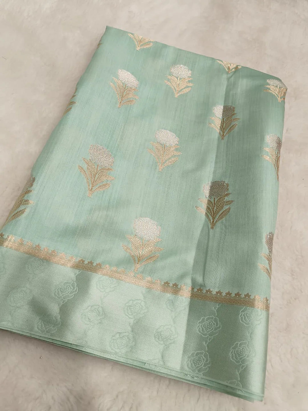 Pure Chiniya Silk Banarasi Saree with Satin Border | Jaal Zari Woven Luxury Saree - Pure Chiniya Katan Silk Banarasi Saree