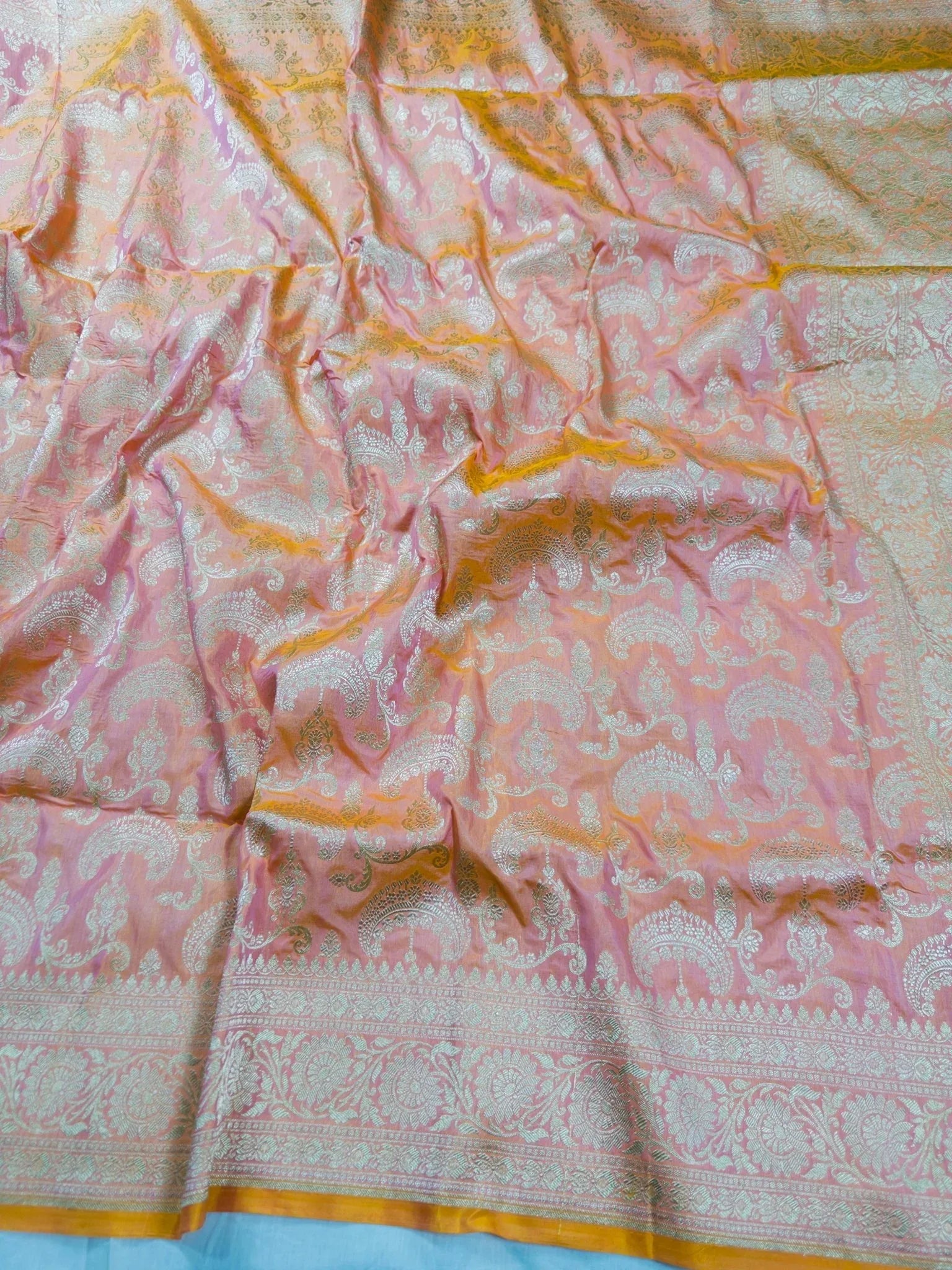 Dual Shade Deep Purple Pure Katan Silk Jaalwork Banarasi Saree Uppada Handwoven - Katan Banaras