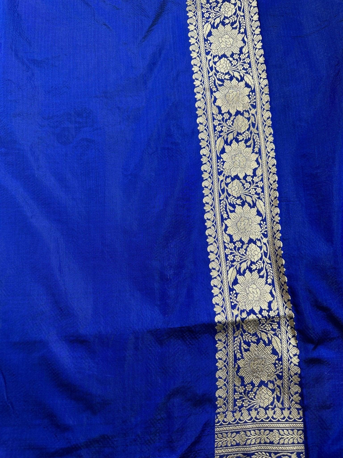Royal Blue Pure Katan Silk Jaalwork Banarasi Saree Uppada Handwoven Luxury - Katan Banaras