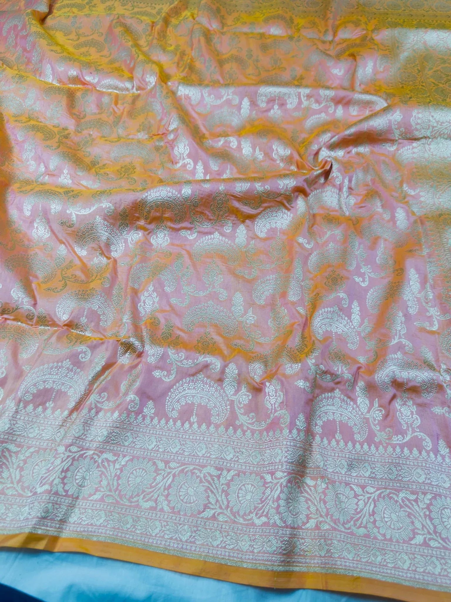 Dual Shade Deep Purple Pure Katan Silk Jaalwork Banarasi Saree Uppada Handwoven - Katan Banaras