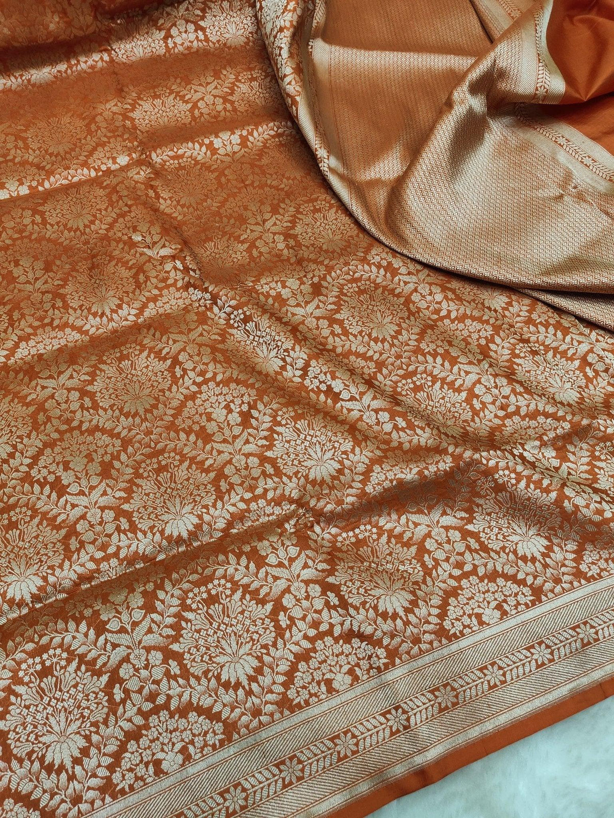 Baby Pink Pure Katan Silk Brocade Banarasi Saree Gold Zari Handwoven - Katan Banaras