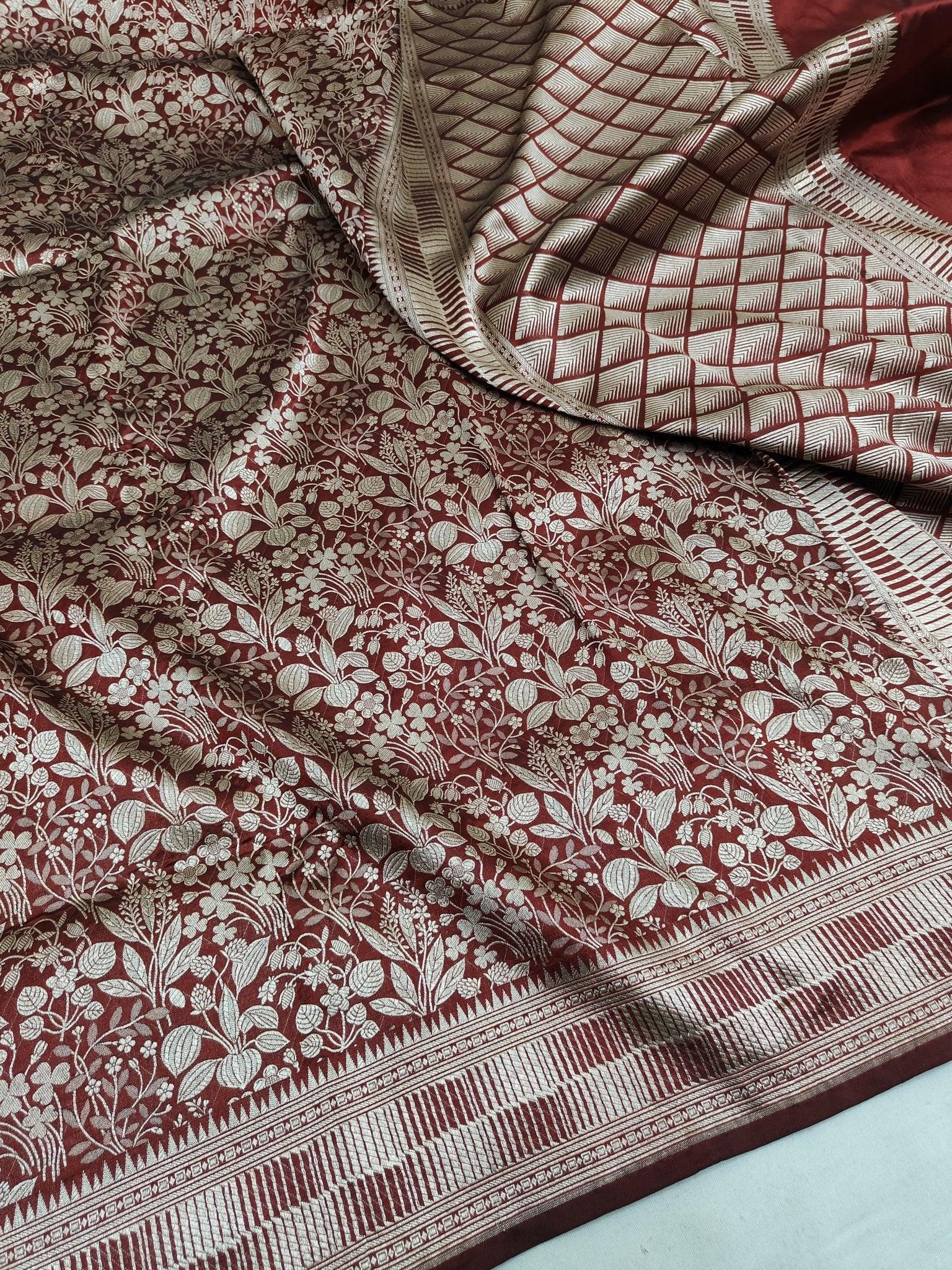 Pure Katan Silk Brocade Banarasi Saree Gold Zari Multicolor Festive Handwoven - Katan Banaras