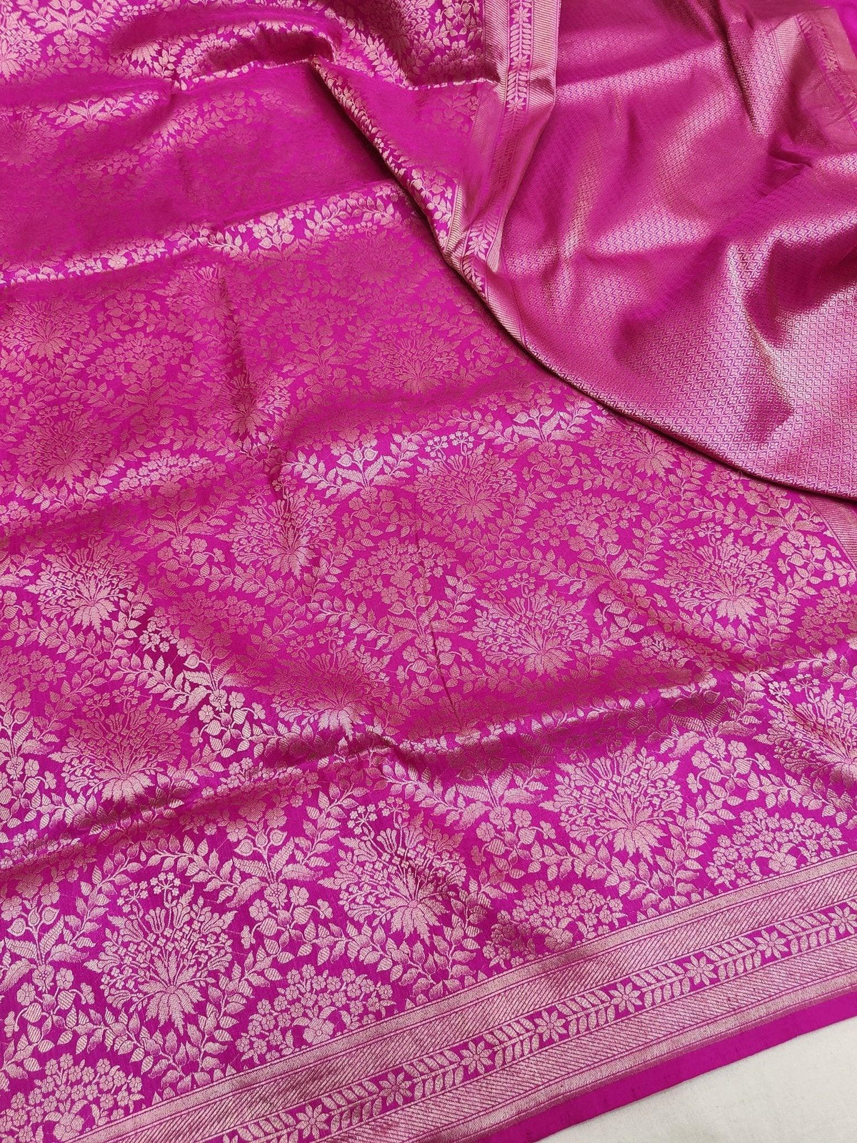 Baby Pink Pure Katan Silk Brocade Banarasi Saree Gold Zari Handwoven - Katan Banaras