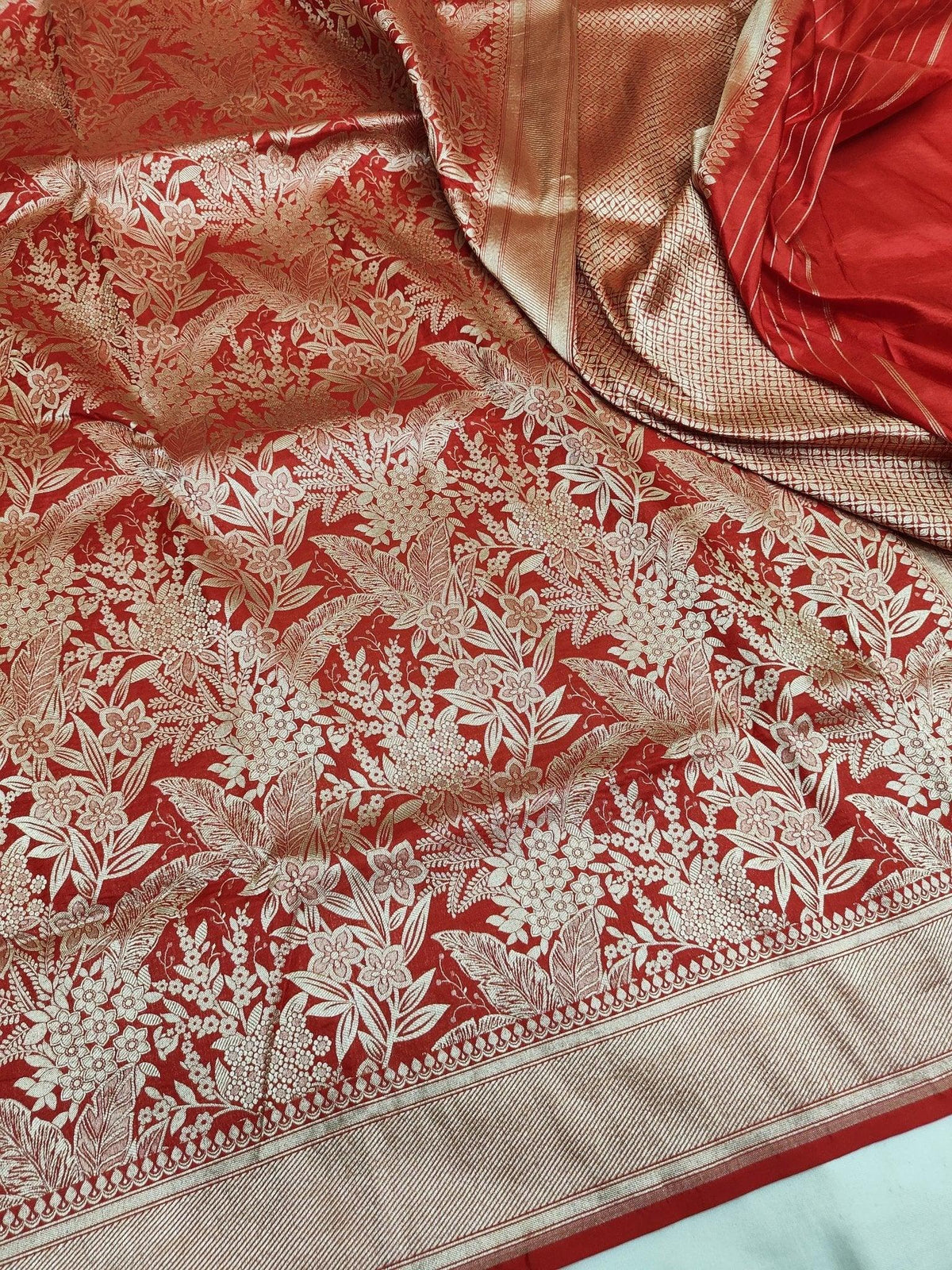 Pure Katan Silk Brocade Banarasi Saree Handwoven Wedding Festive Wear - Katan Banaras
