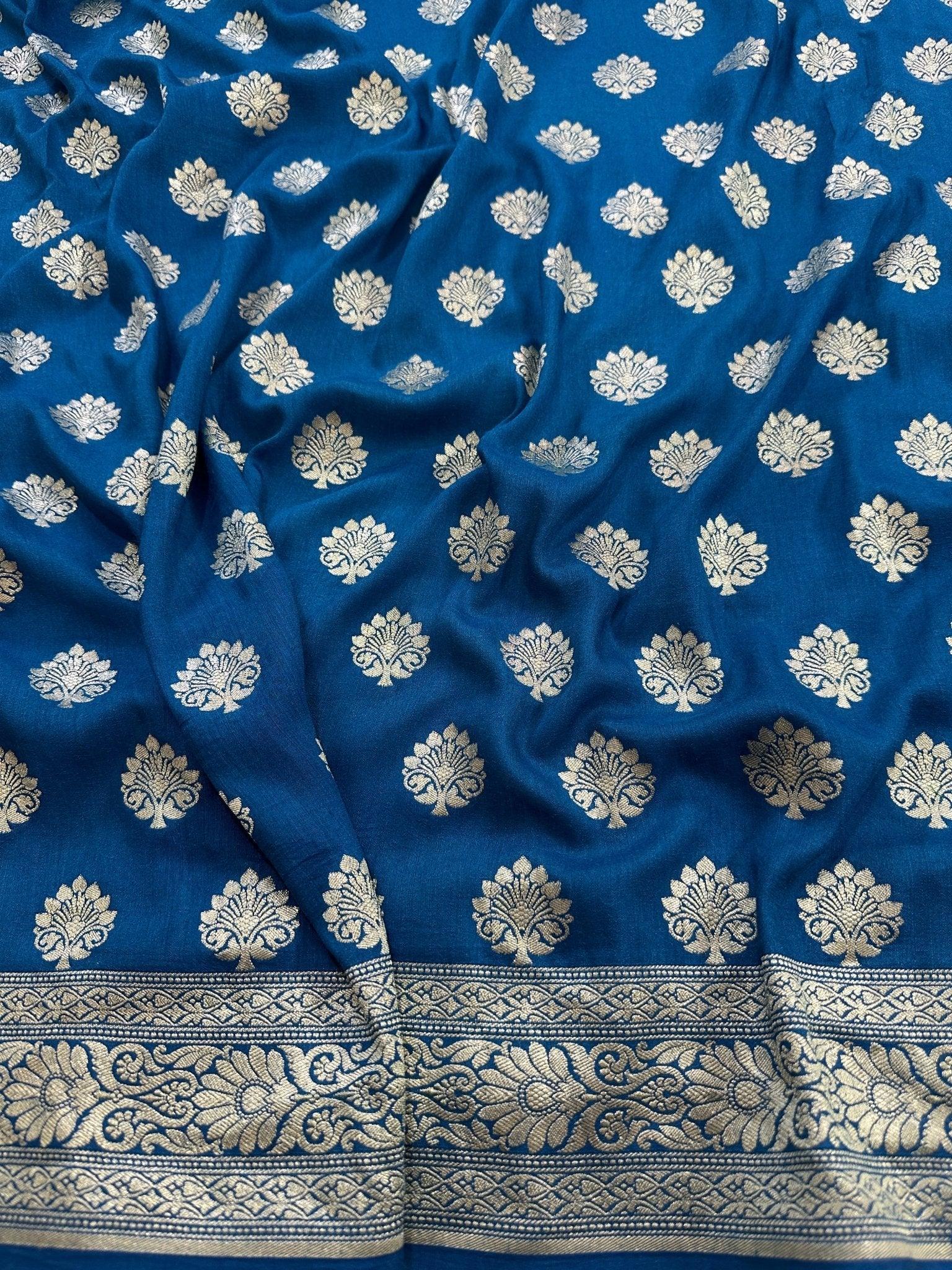Pure Moonga Silk Banarasi Saree - Handwoven Elegance from Varanasi - Katan Banaras - front view | Pure Moonga Silk Banarasi Saree
