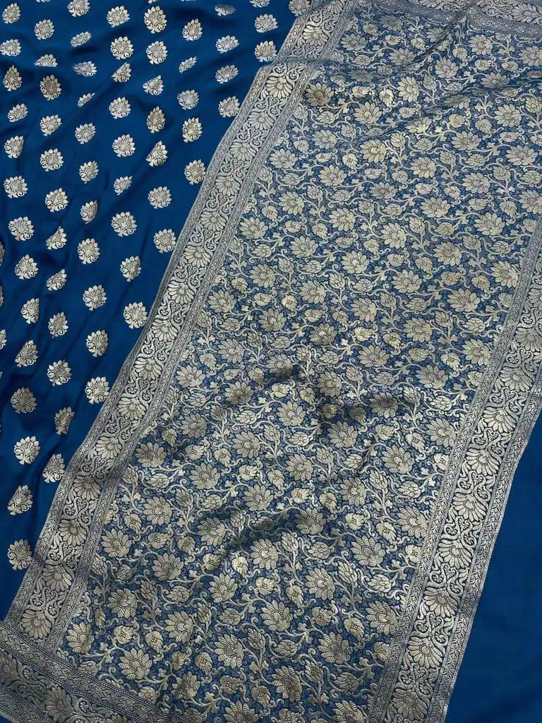 Pure Moonga Silk Banarasi Saree - Handwoven Elegance from Varanasi - Katan Banaras - pallu closeup | Pure Moonga Silk Banarasi Saree