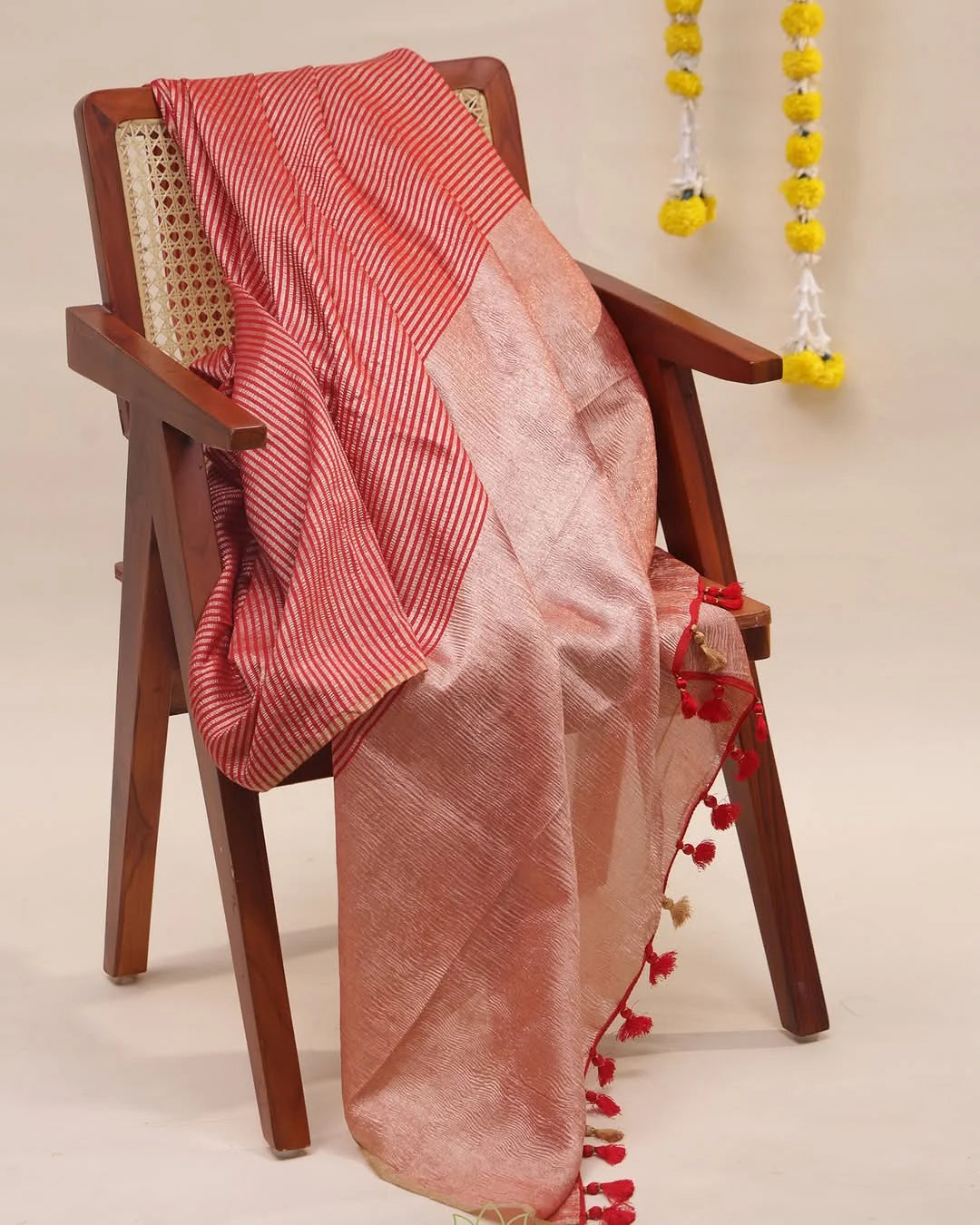 Pure Moonga Silk Banarasi Saree - Natural Golden Lustre Silk Saree from Varanasi - front view | Pure Moonga Silk Banarasi Saree