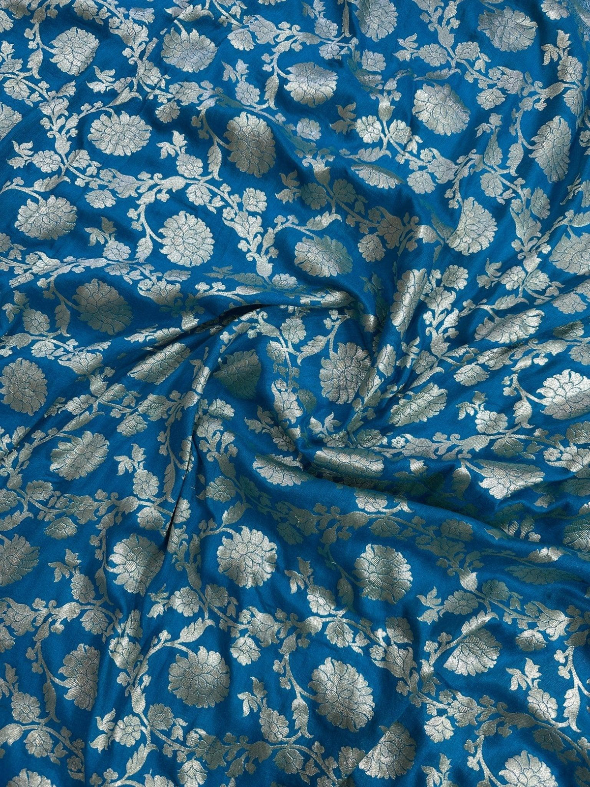 Pure Moonga Silk Banarasi Saree - Sky Blue & Grey Uppada Handwoven Festive Wear - front view | Pure Moonga Silk Banarasi Saree