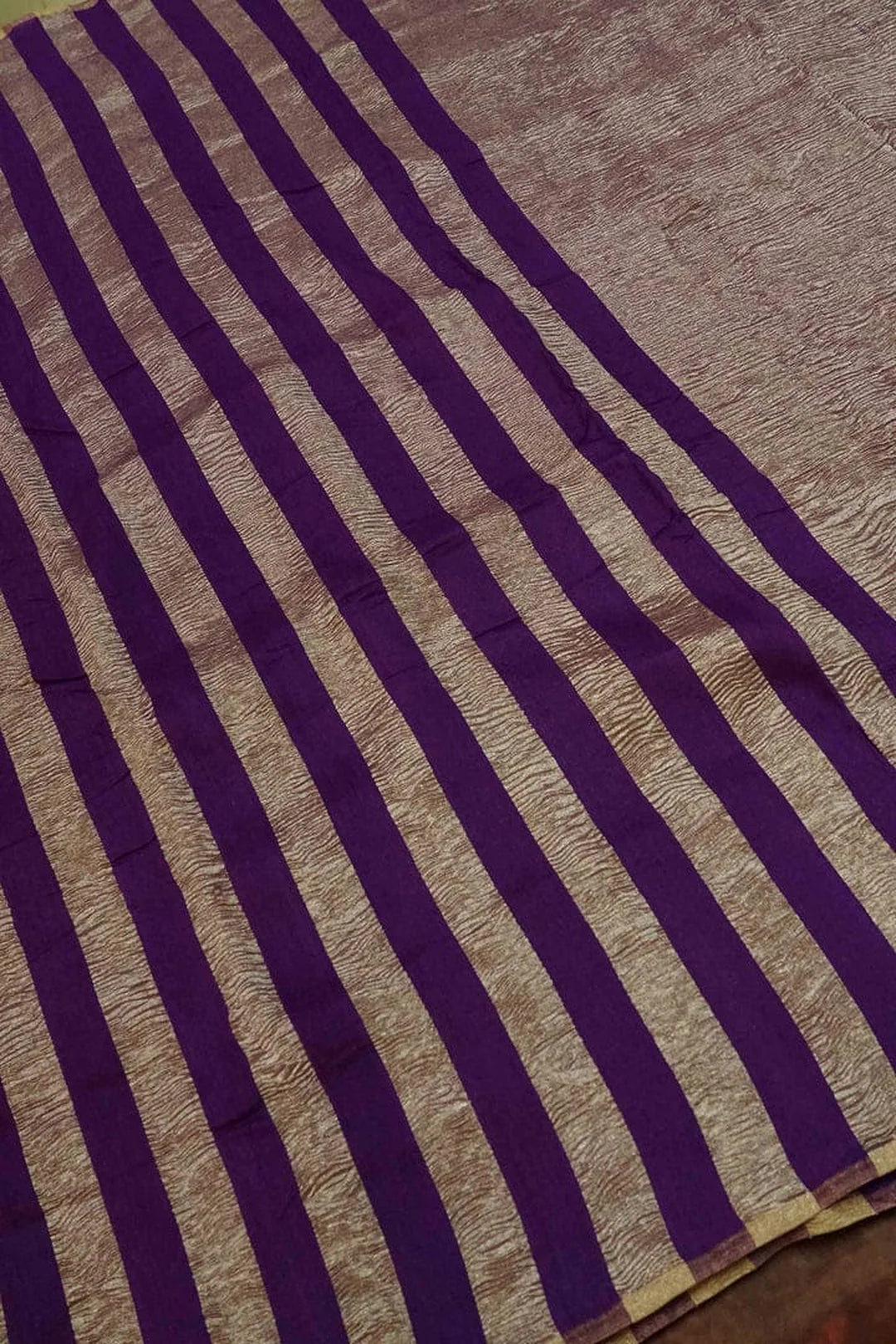 Pure Moonga Silk Banarasi Saree - Zari Strips Woven Luxury Silk Saree - border detail | Pure Moonga Silk Banarasi Saree