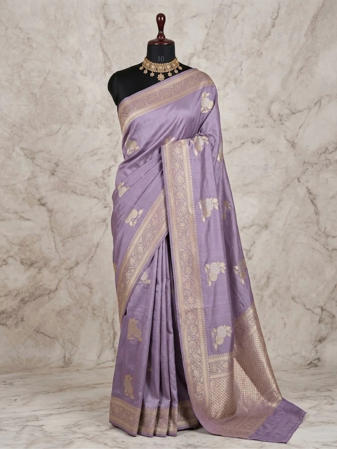 Pure Katan Silk Kadhwa Buta Banarasi Saree | Sona Rupa Zari | Lavender