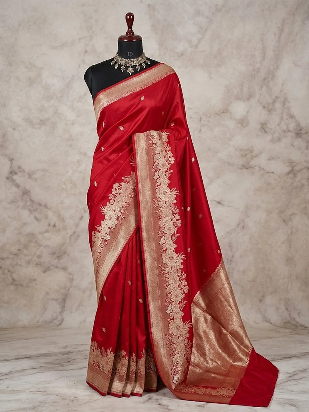 Pure Katan Silk Kadhwa Buta Banarasi Saree | Gold Zari | Red
