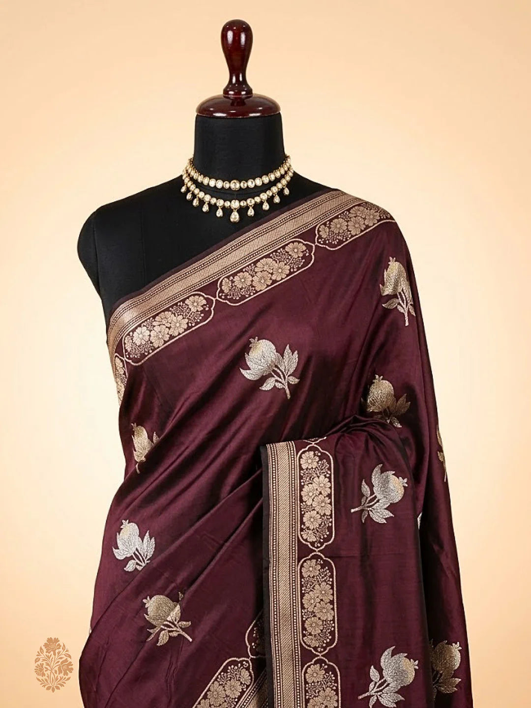 Pure Katan Silk Kadhwa Buta Banarasi Saree | Sona Rupa Zari | Dark Garnet