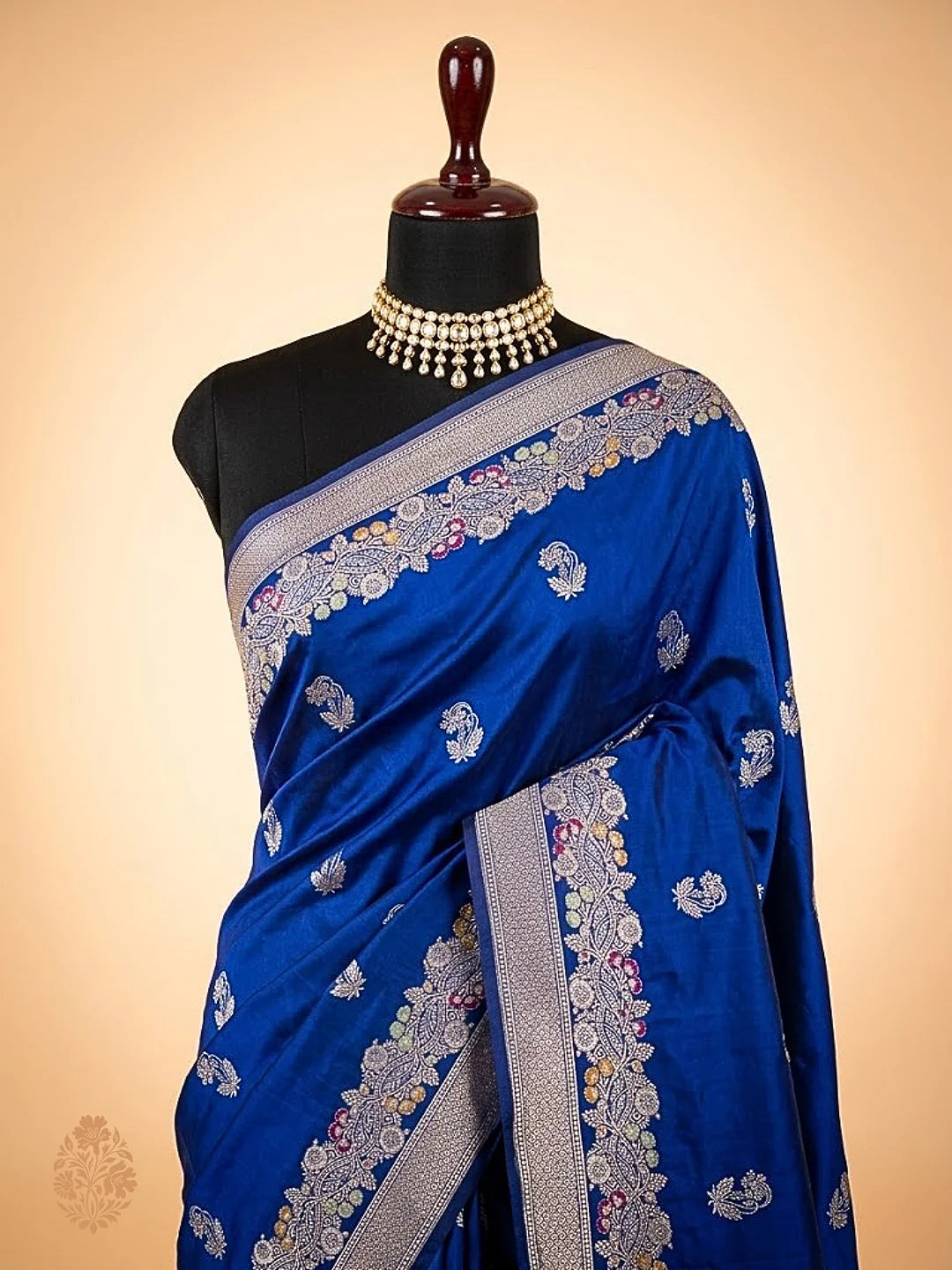 Pure Katan Silk Kadhwa Buta Banarasi Saree – Navy Blue | Sona Rupa Zari & Tilfi Minakari