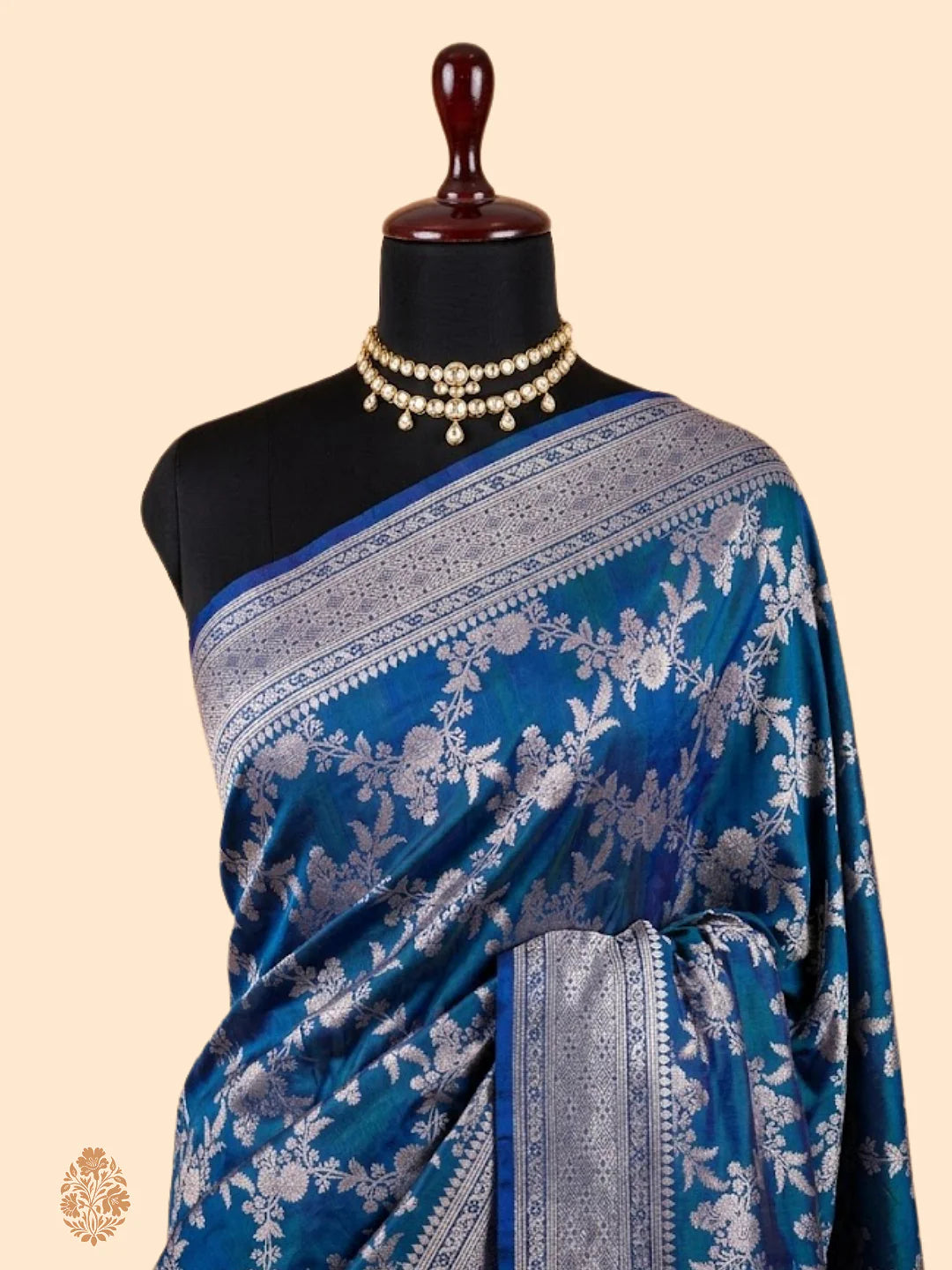 Peacock Blue Pure Katan Silk Jaalwork Banarasi Saree – Uppada Handwoven Festive Wear