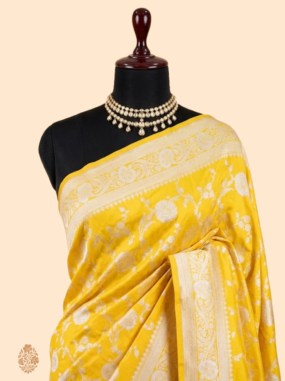 Yellow Pure Katan Silk Jaalwork Banarasi Saree – Uppada Handwoven Festive Wear