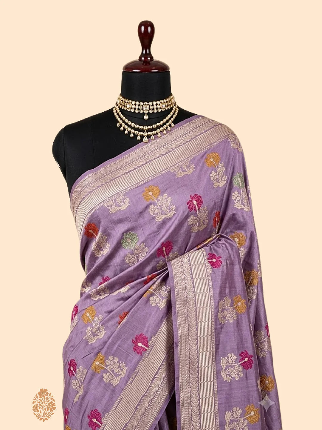Pure Katan Silk Banarasi Saree | Intricate Minakari Uppada Weave | Lavender Purple
