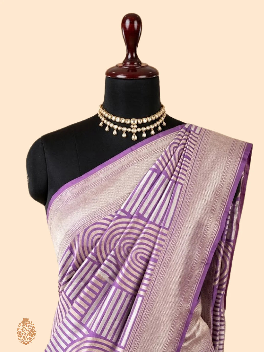 Pure Katan Silk Banarasi Saree in Lavender | Antique Gold Zari Arch Handloom Saree