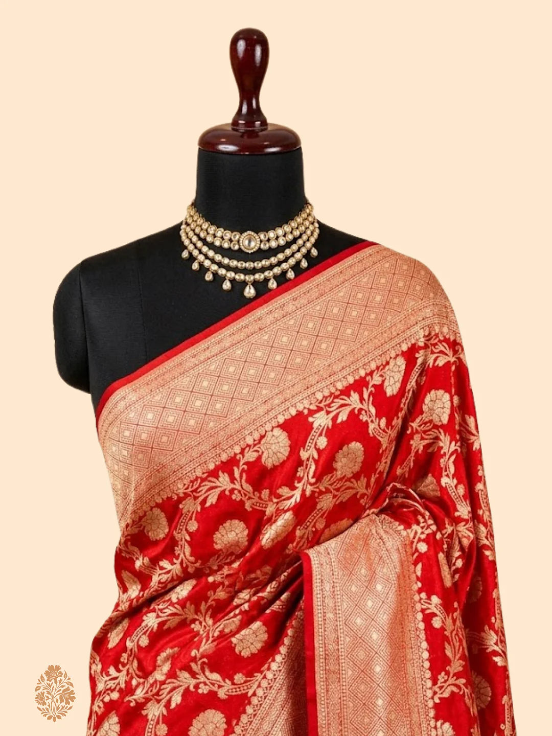 Red Uppada Jaal Pure Katan Silk Banarasi Handwoven Saree