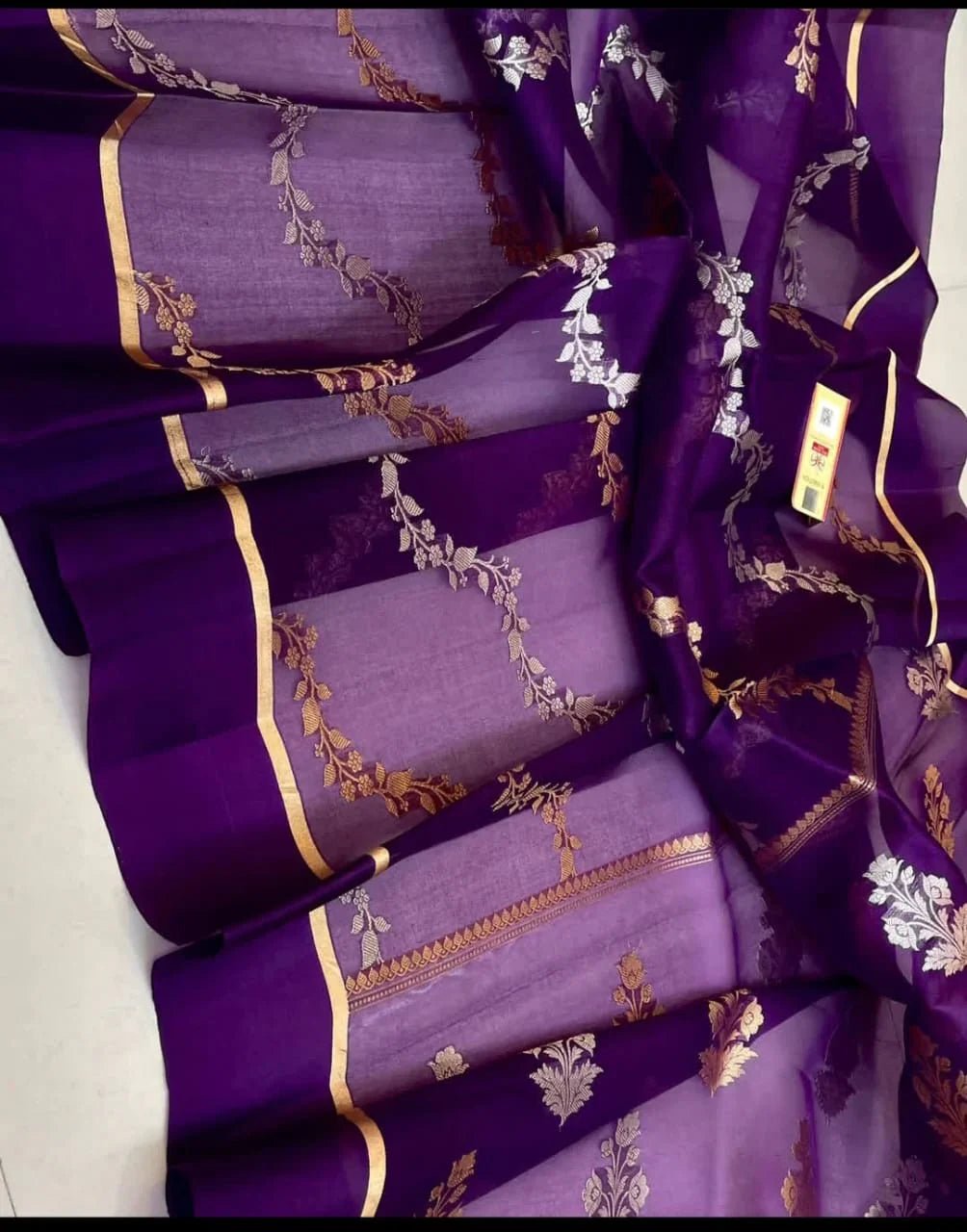 Pure Kora Silk Banarasi Saree in Dark Purple – An Heirloom of Sona Rupa Zari - Katan Banaras