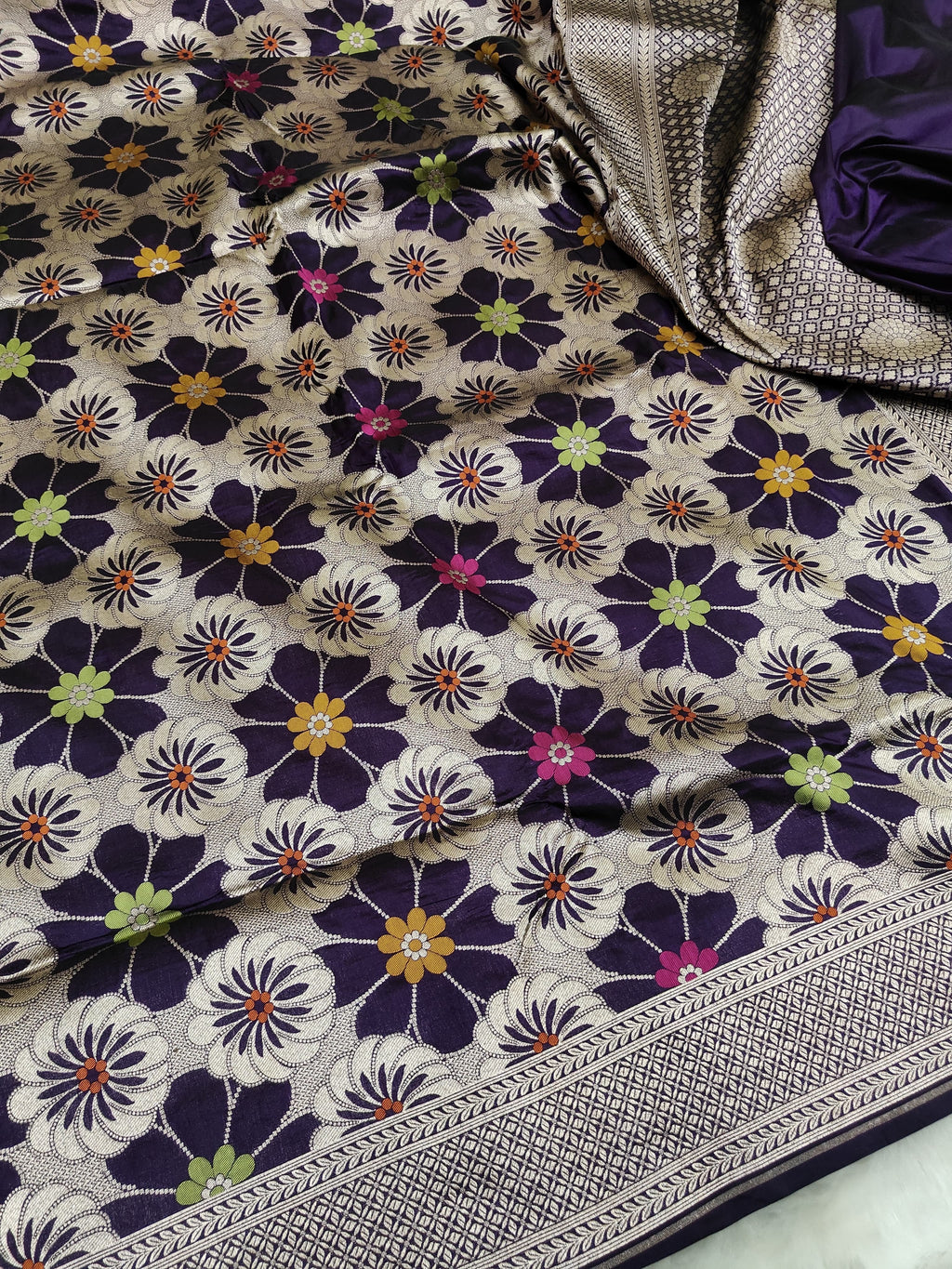 Pure Katan Silk Tilfi Minakari Banarasi Saree – Floral Brocade work