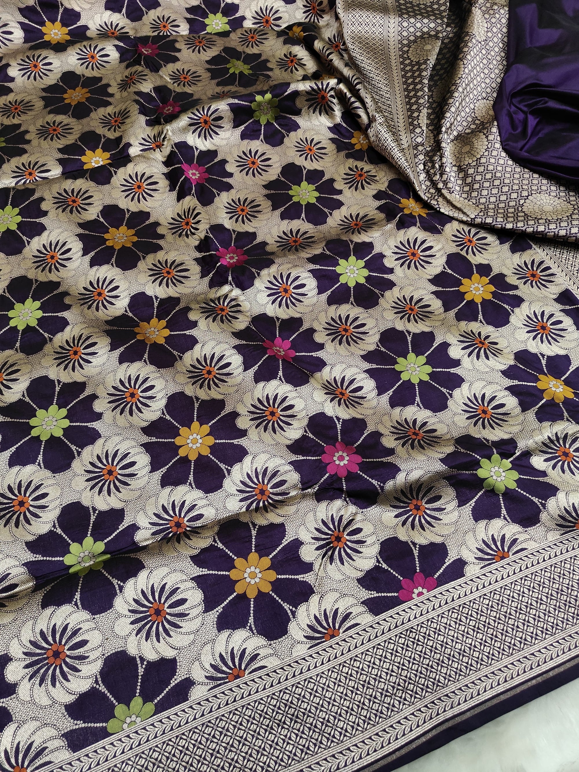 Pure Katan Silk Tilfi Minakari Banarasi Saree – Floral Brocade work