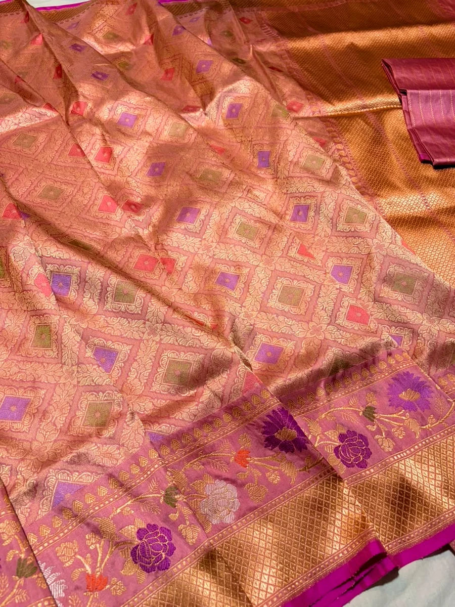Pure Katan Silk Banarasi Saree Brocade Minakari | Katan Banaras