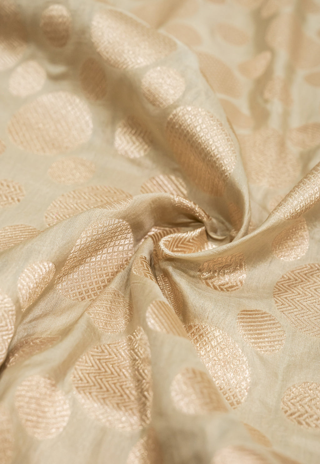 Pure Katan Silk Banarasi Handwoven Saree | Ivory Cream with Self-Tone Gold Zari Buta | Uppada Weave | Bridal Saree