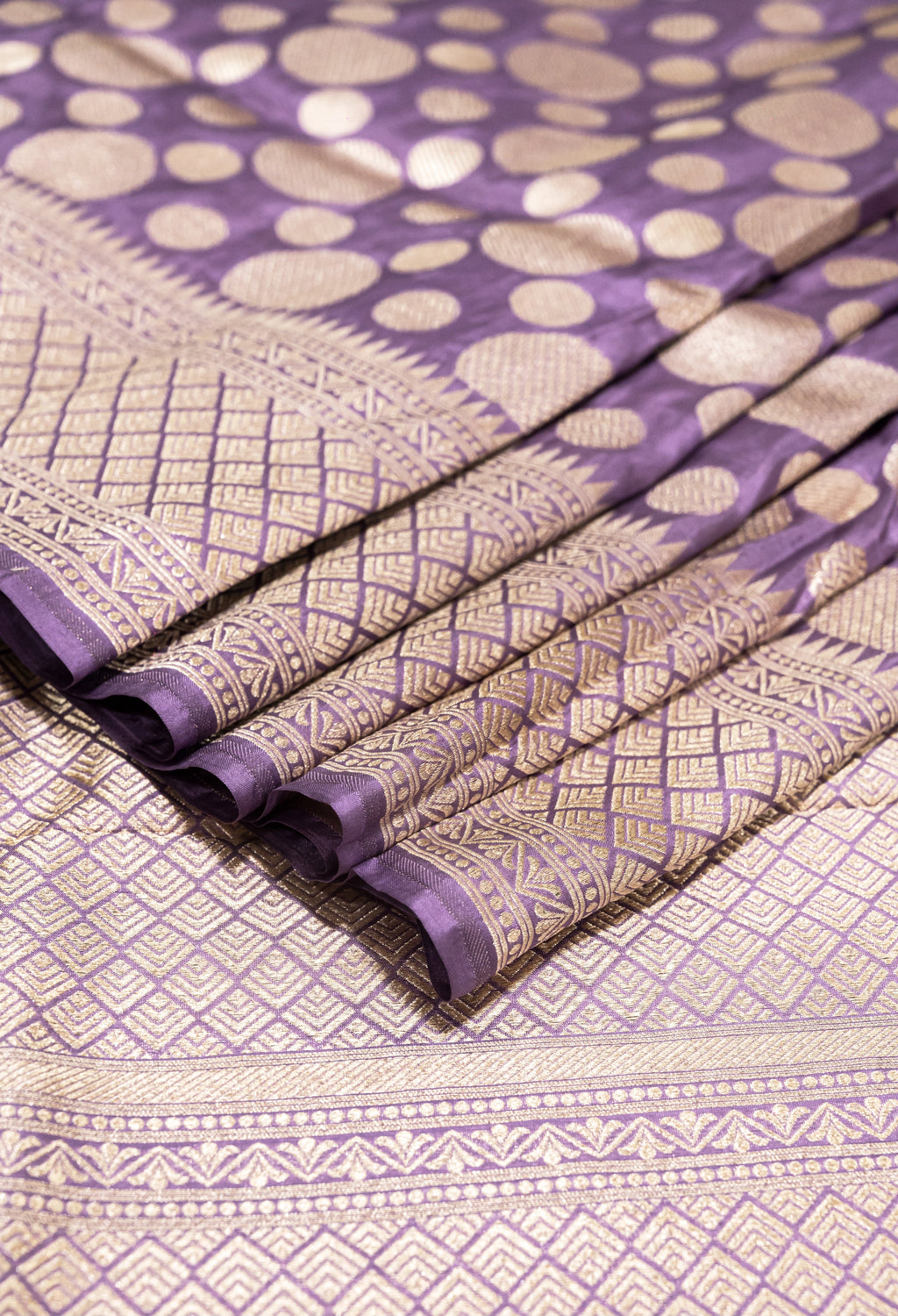 Lavender Pure Katan Silk Banarasi Handwoven Saree | Gold Zari Buta | Uppada Weave | Wedding Festive Saree