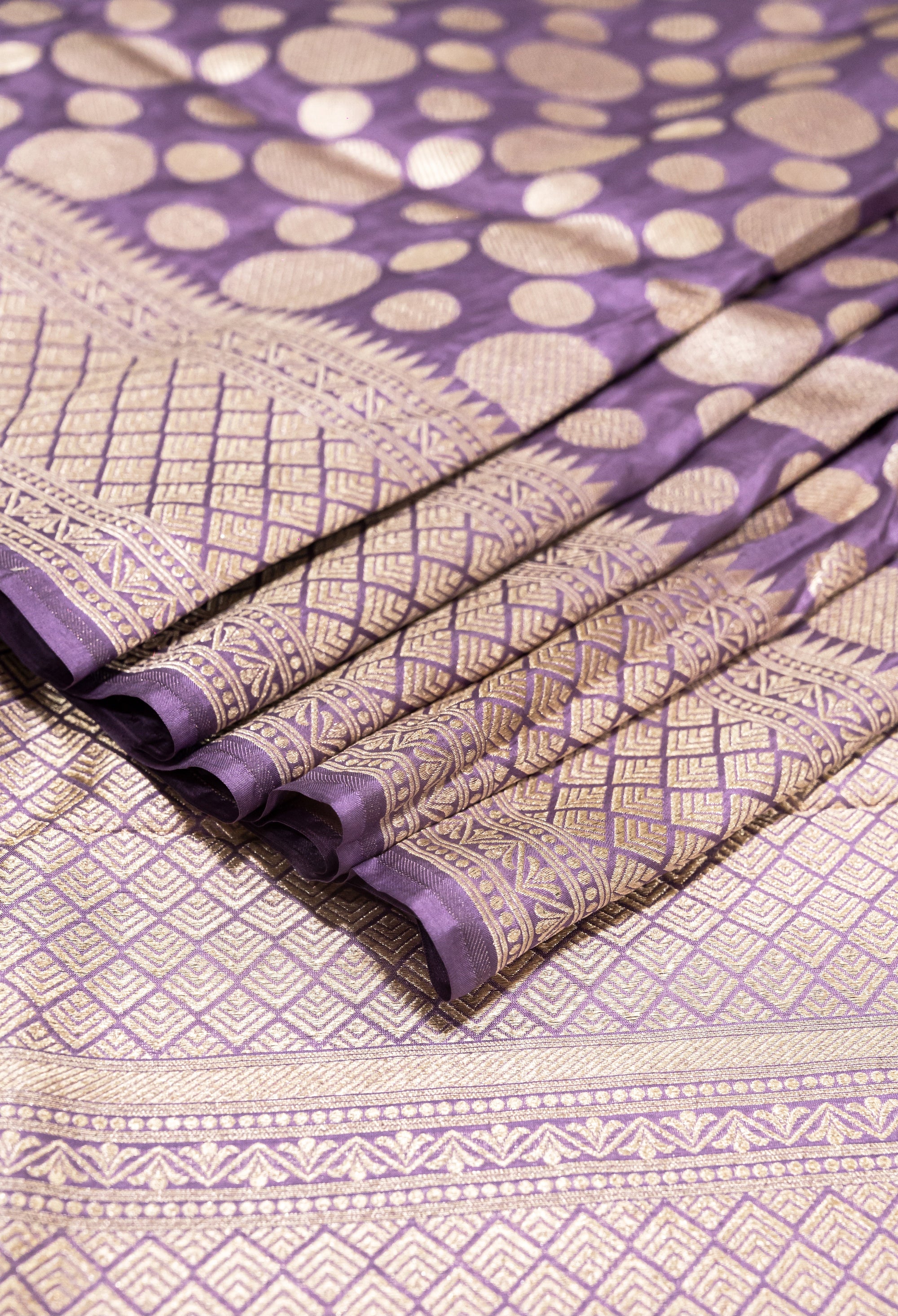 Lavender Pure Katan Silk Banarasi Handwoven Saree | Gold Zari Buta | Uppada Weave | Wedding Festive Saree