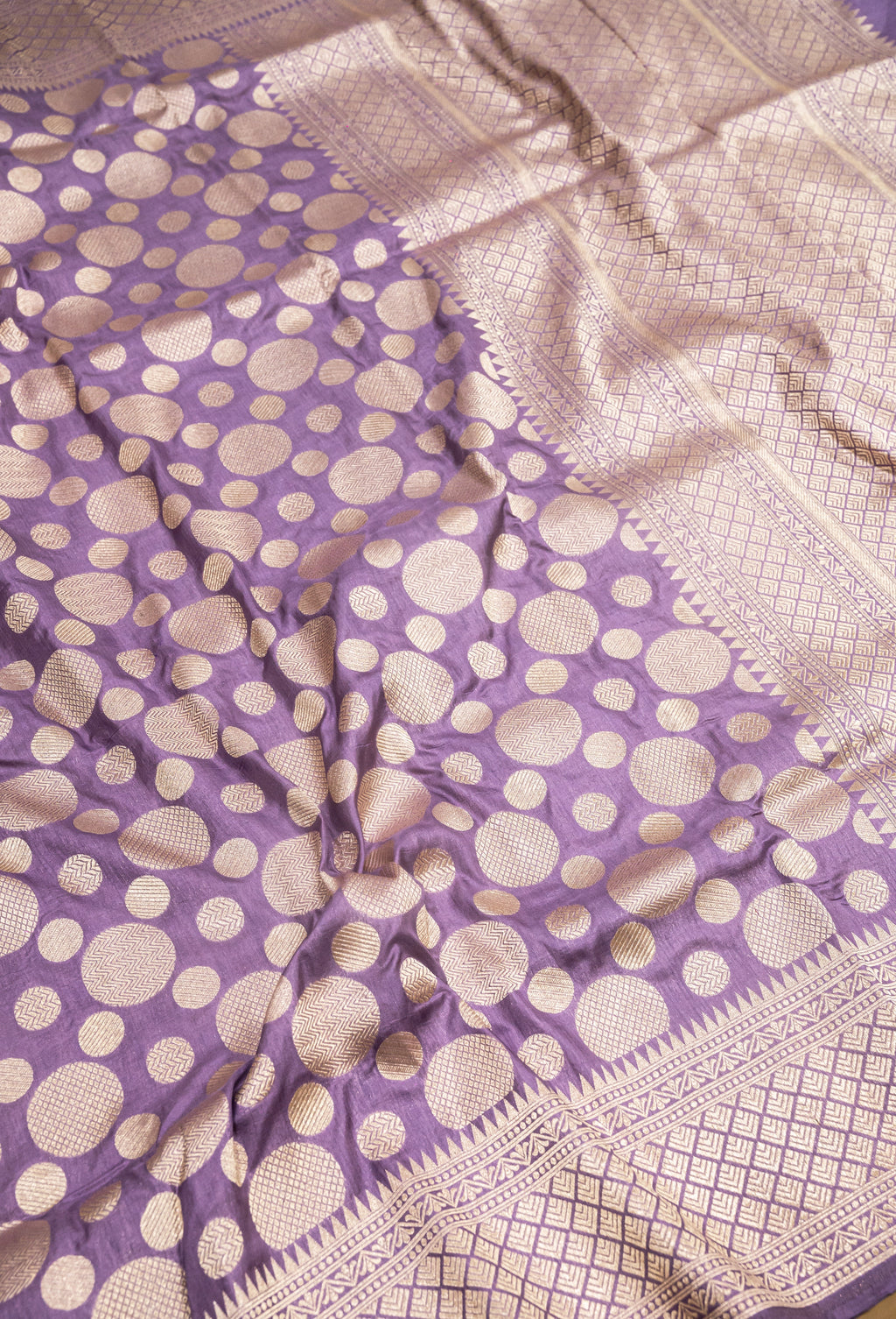 Lavender Pure Katan Silk Banarasi Handwoven Saree | Gold Zari Buta | Uppada Weave | Wedding Festive Saree