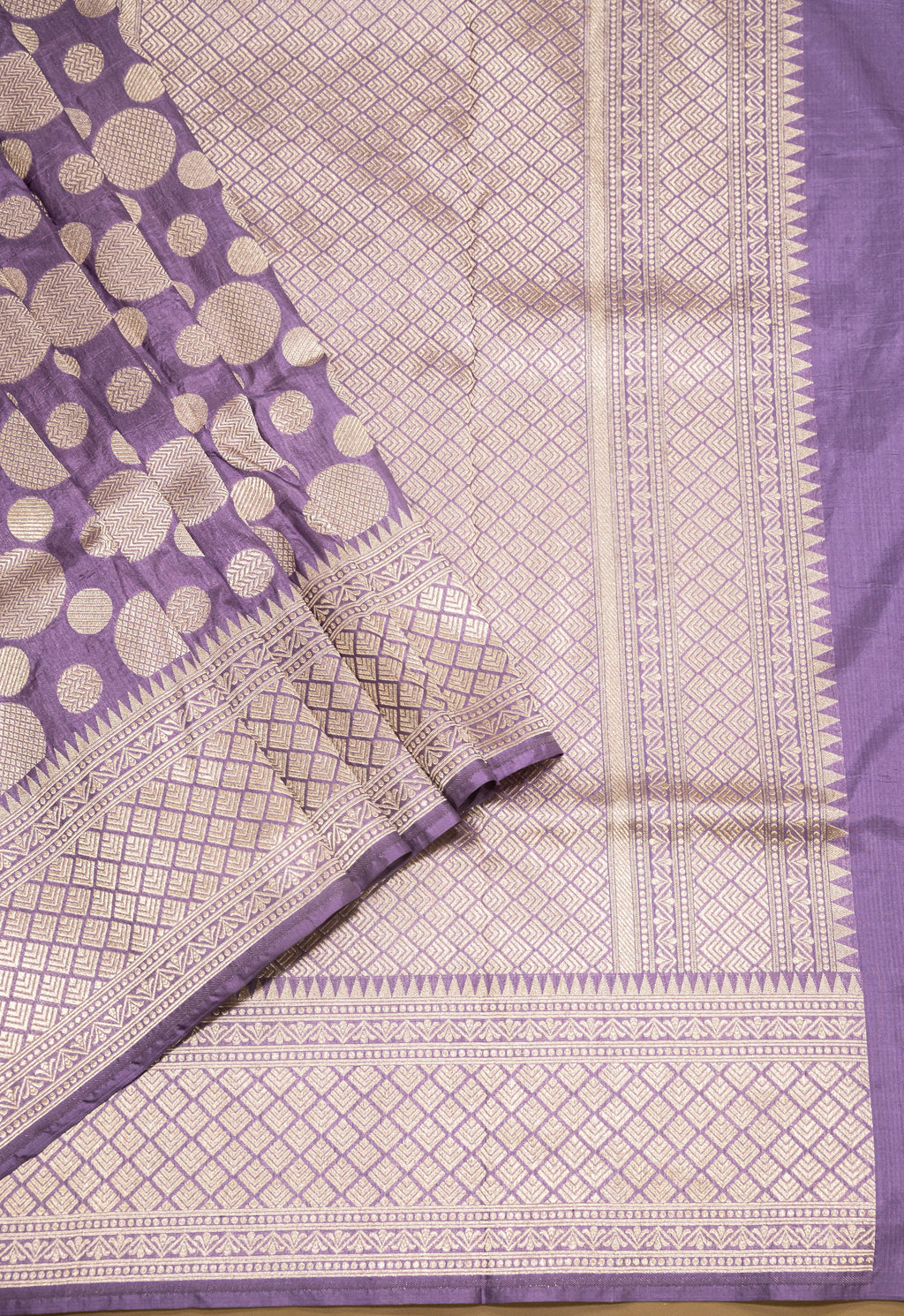Lavender Pure Katan Silk Banarasi Handwoven Saree | Gold Zari Buta | Uppada Weave | Wedding Festive Saree