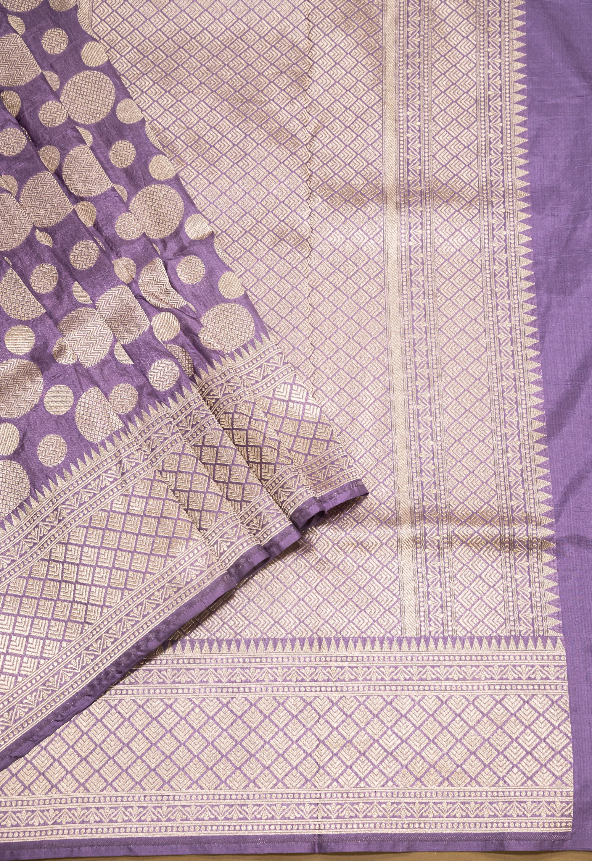 Lavender Pure Katan Silk Banarasi Handwoven Saree | Gold Zari Buta | Uppada Weave | Wedding Festive Saree