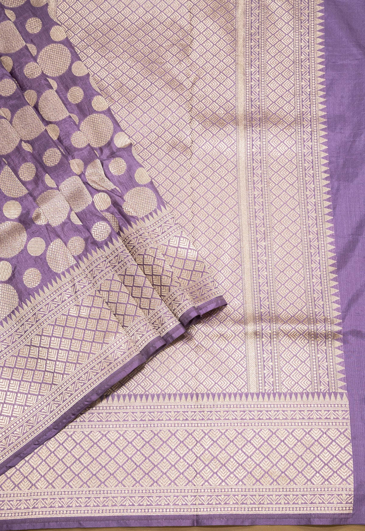 Lavender Pure Katan Silk Banarasi Handwoven Saree | Gold Zari Buta | Uppada Weave | Wedding Festive Saree