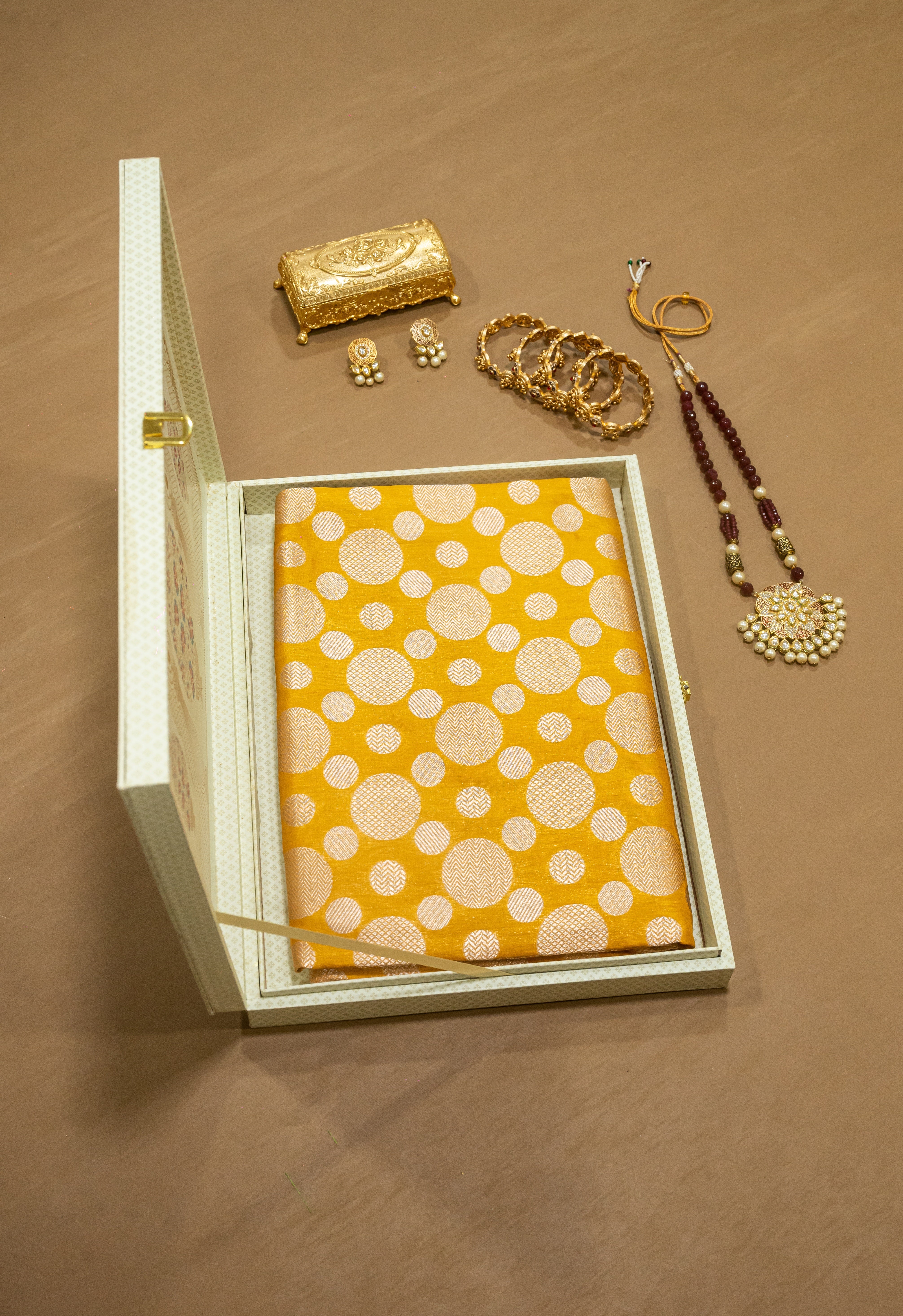 Pure Katan Silk Banarasi Handwoven Saree | Yellow with Gold Zari Buta | Uppada Weave | Festive Wedding Saree