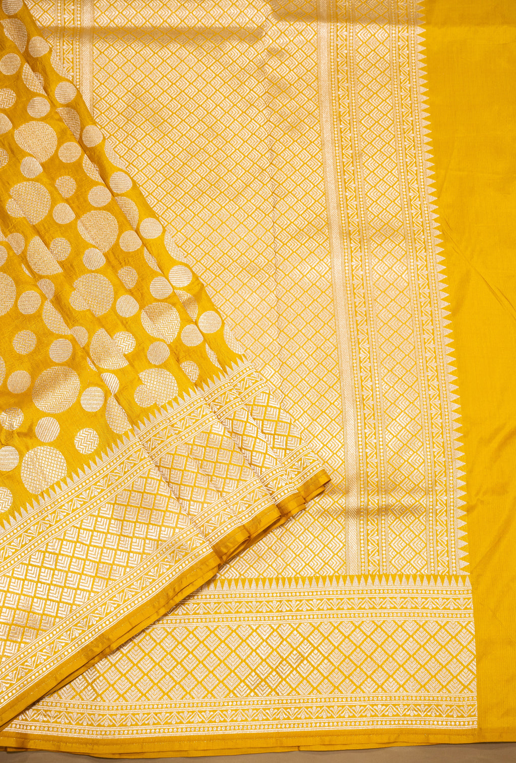 Pure Katan Silk Banarasi Handwoven Saree | Yellow with Gold Zari Buta | Uppada Weave | Festive Wedding Saree
