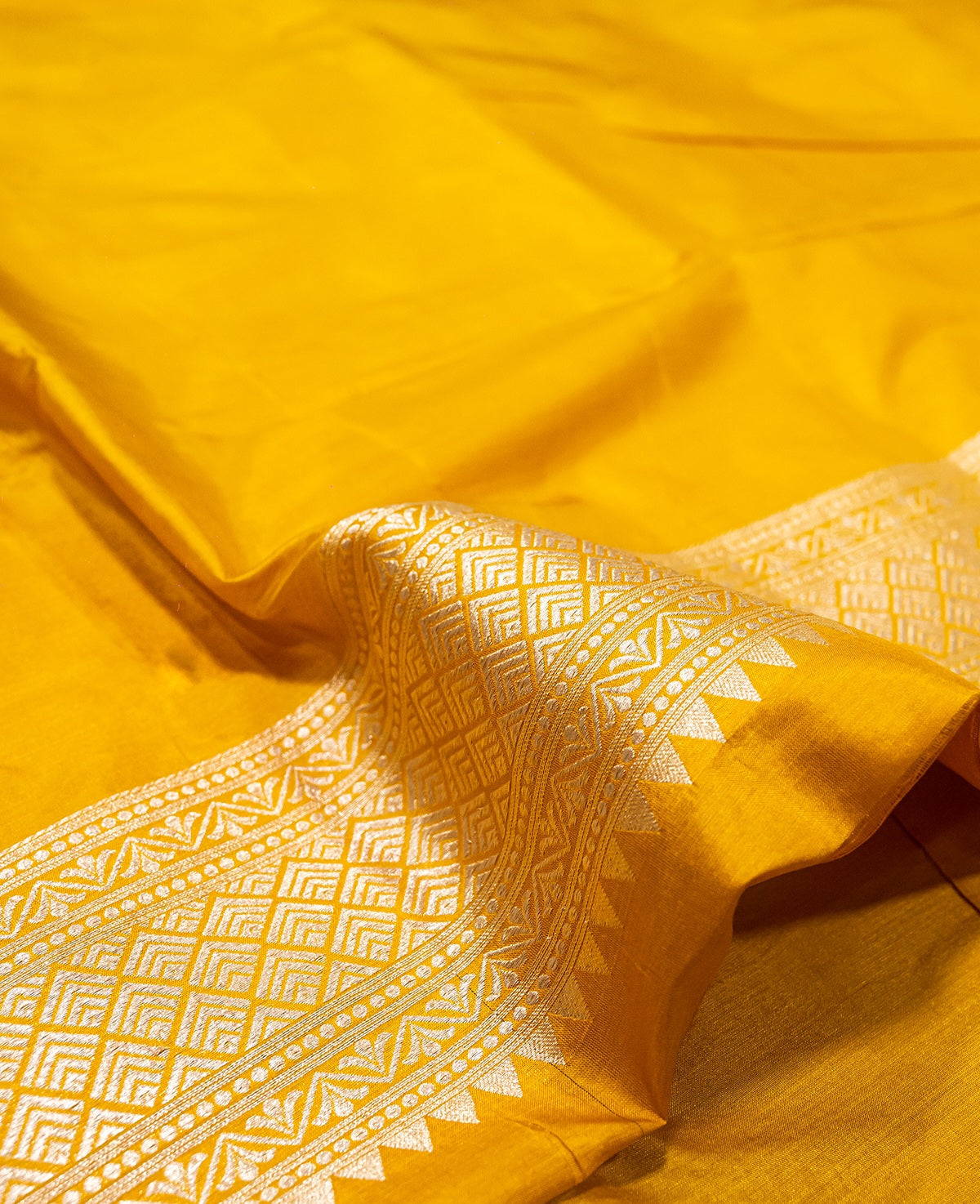 Pure Katan Silk Banarasi Handwoven Saree | Yellow with Gold Zari Buta | Uppada Weave | Festive Wedding Saree