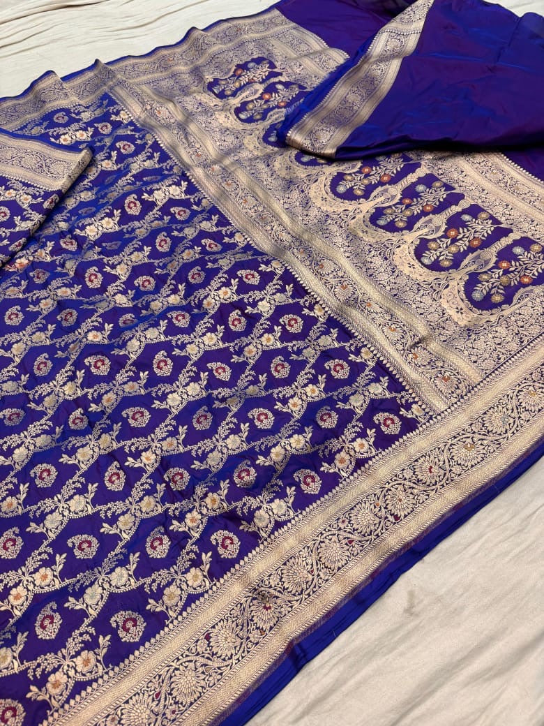 Pure Katan Silk Tilfi Minakari Banarasi Saree – Big Buta Motifs & Heavy Pallu