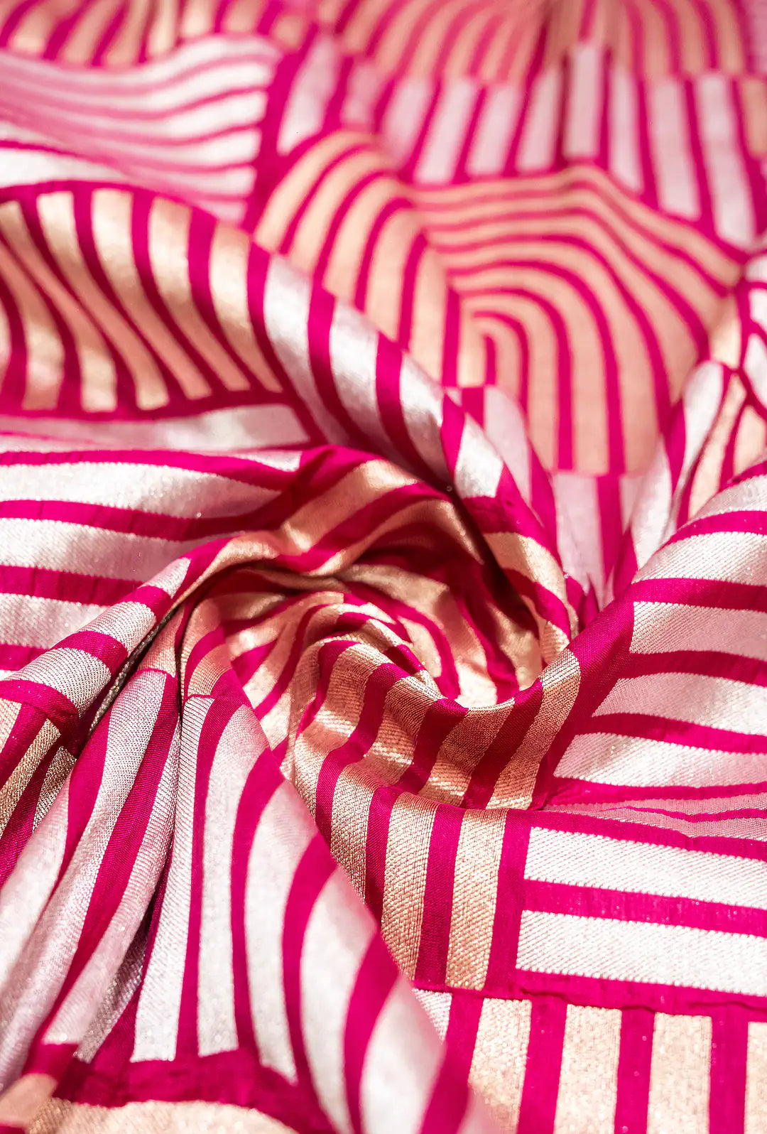 Pure Katan Silk Banarasi Saree in Magenta | Rose Gold Zari Arch Handloom Saree