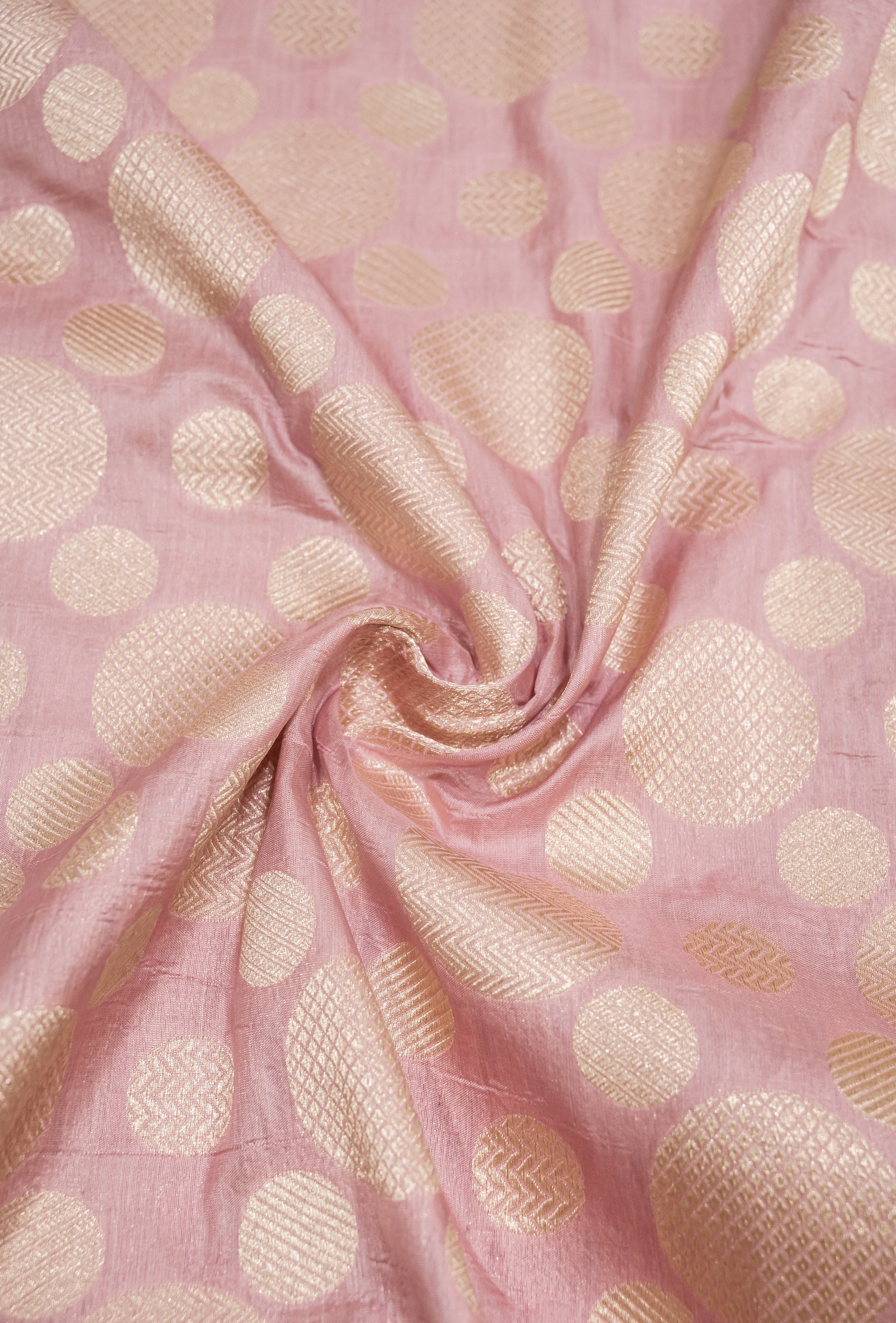 Blushing Pink Pure Katan Silk Banarasi Handwoven Saree | Blushing Pink with Gold Zari Buta | Uppada Weave | Wedding Saree