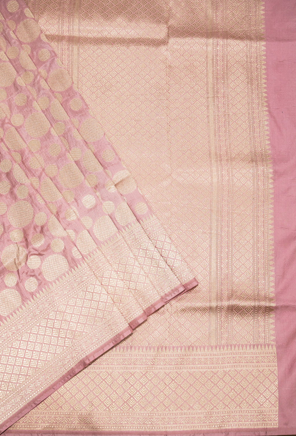 Blushing Pink Pure Katan Silk Banarasi Handwoven Saree | Blushing Pink with Gold Zari Buta | Uppada Weave | Wedding Saree