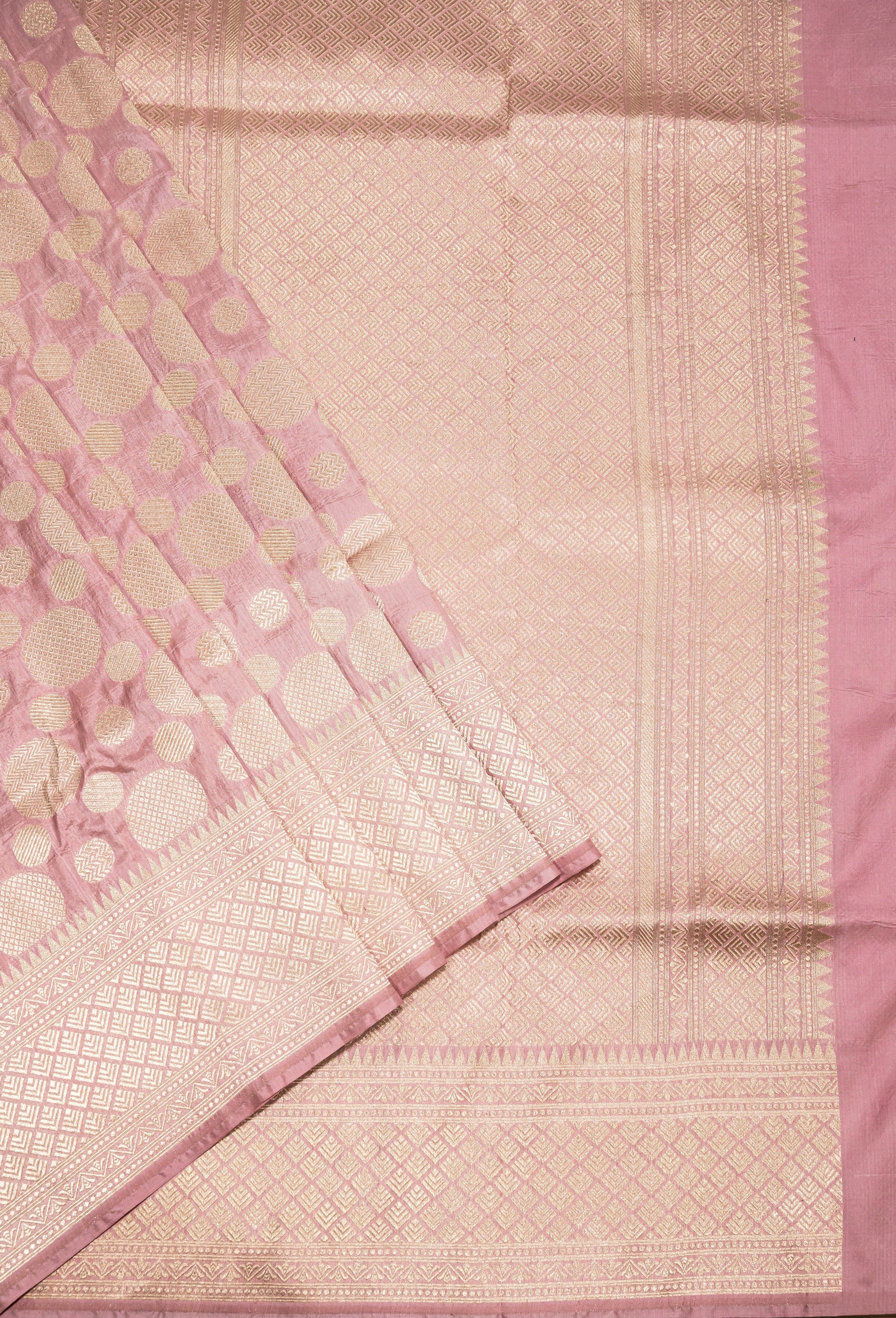 Blushing Pink Pure Katan Silk Banarasi Handwoven Saree | Blushing Pink with Gold Zari Buta | Uppada Weave | Wedding Saree