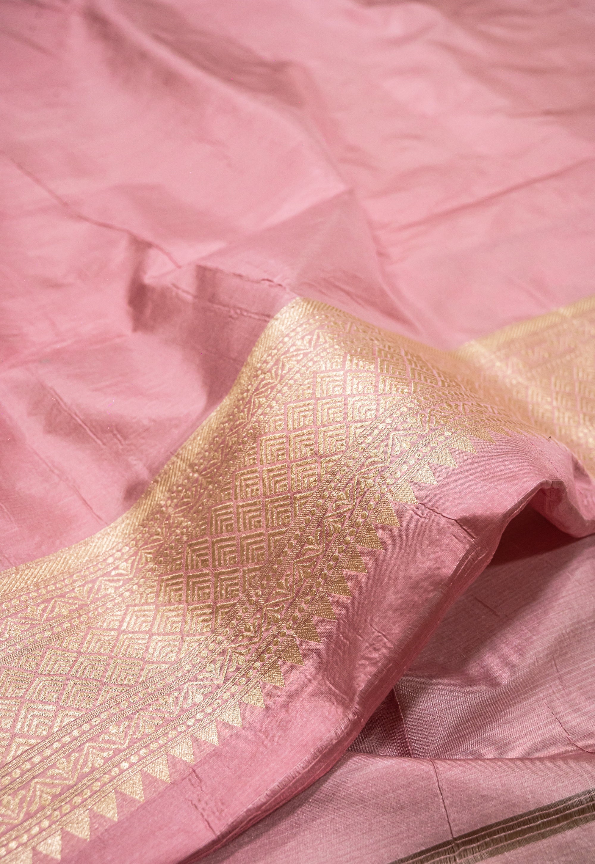Blushing Pink Pure Katan Silk Banarasi Handwoven Saree | Blushing Pink with Gold Zari Buta | Uppada Weave | Wedding Saree